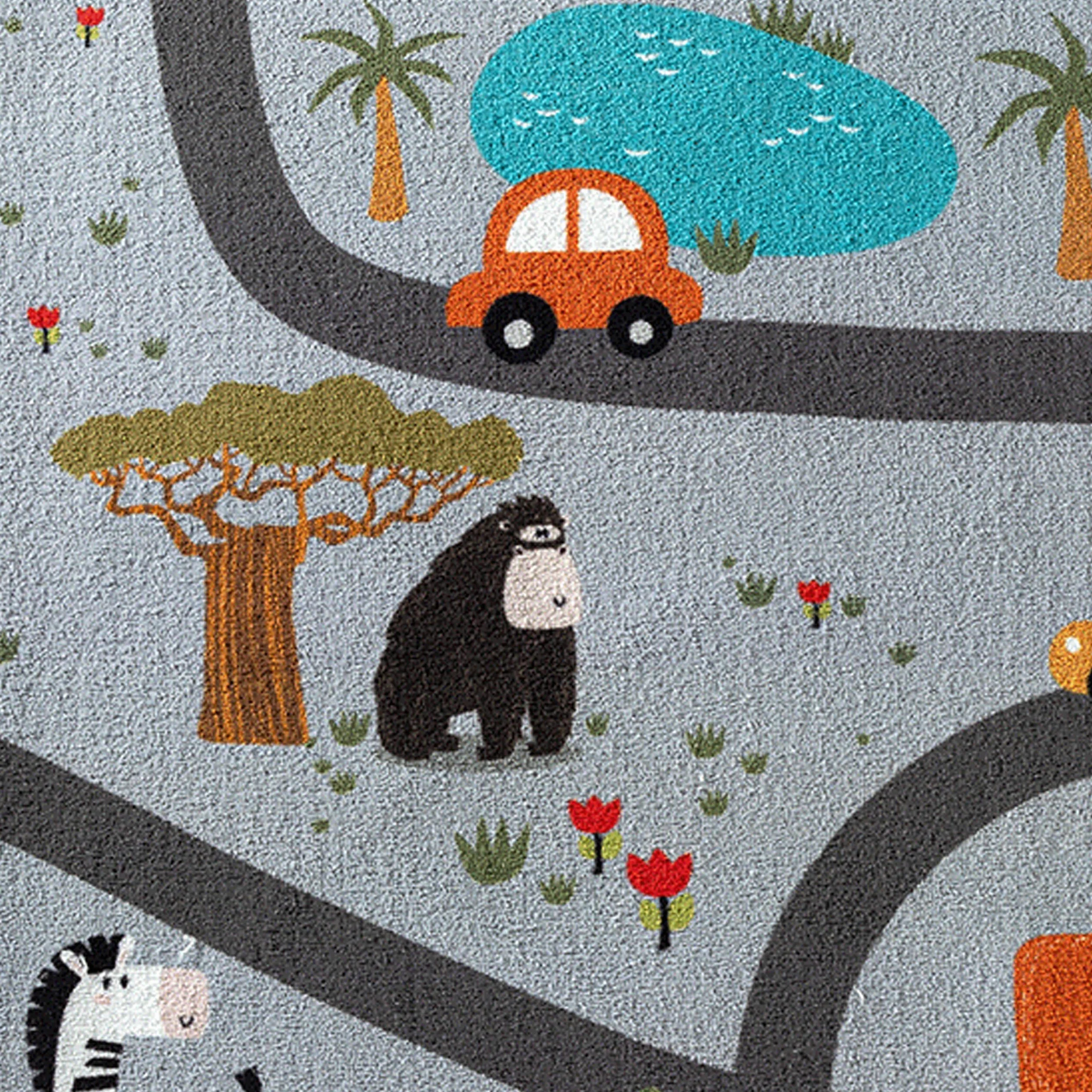 CARPETIA Dywan dziecięcy, do pokoju dziecięcego, do zabawy, antypoślizgowy, łatwy w pielęgnacji, safari, ulica, szary, 200 x 290 cm