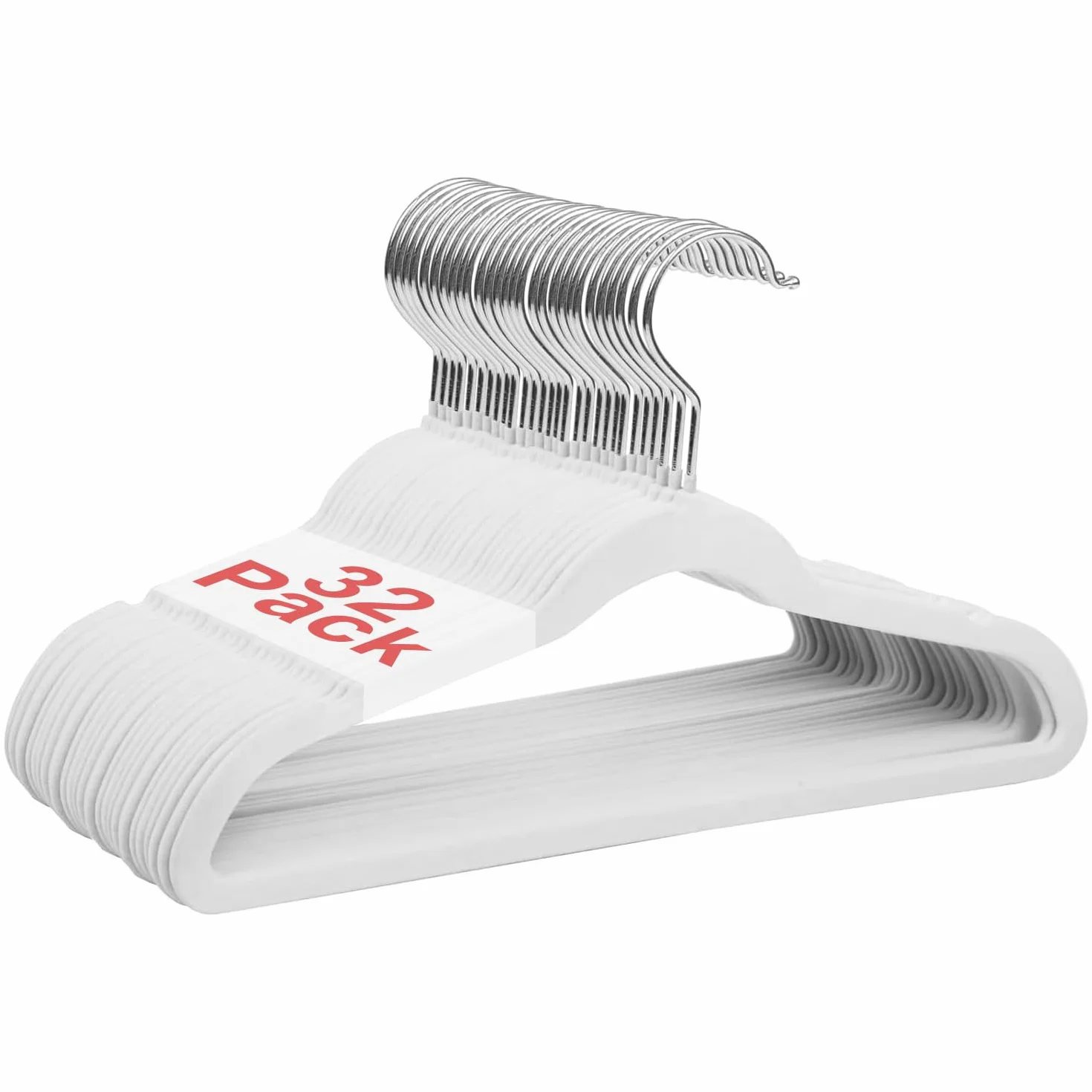 Aksamitne wieszaki dla dzieci, 28 cm, z obrotowym hakiem 360°, antypoślizgowe, aksamitne, oszczędzające miejsce, 32 sztuki, biały