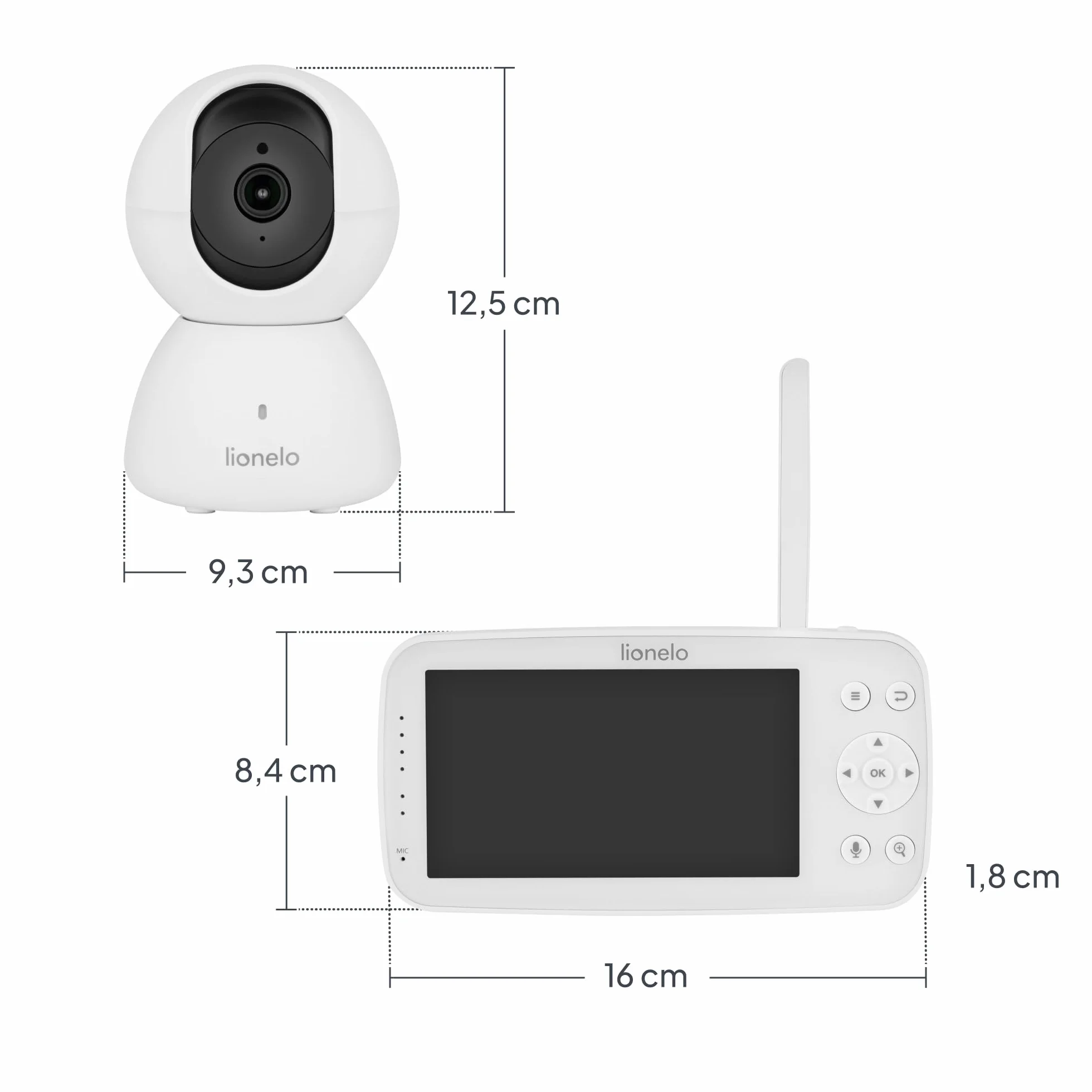 Lionelo Babyline 8.4 elektroniczna niania z kamerą i aplikacją, monitor wideo dla niemowląt z 5-calowym wyświetlaczem, Full HD 1080p, widoczność w nocy, wykrywanie ruchu i pisania, 2-drożne audio