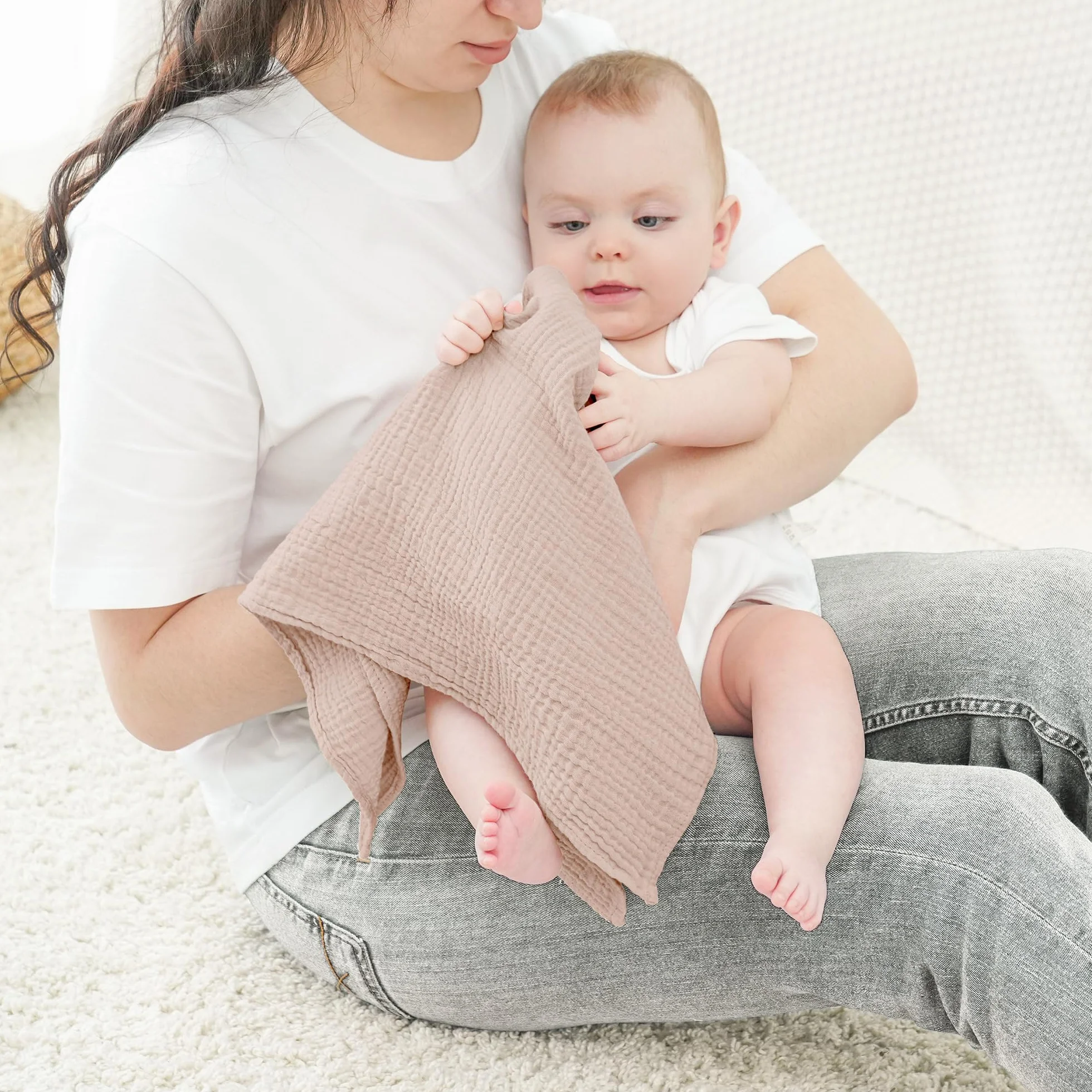 Bearmoss Chusteczki Molton dla niemowląt, 100% bawełna, miękkie ściereczki do ślinu dla niemowląt, oddychające i bardzo chłonne, chłonne ściereczki muślinowe, 4 szt. 60 x 60 cm (brązowy nadruk)