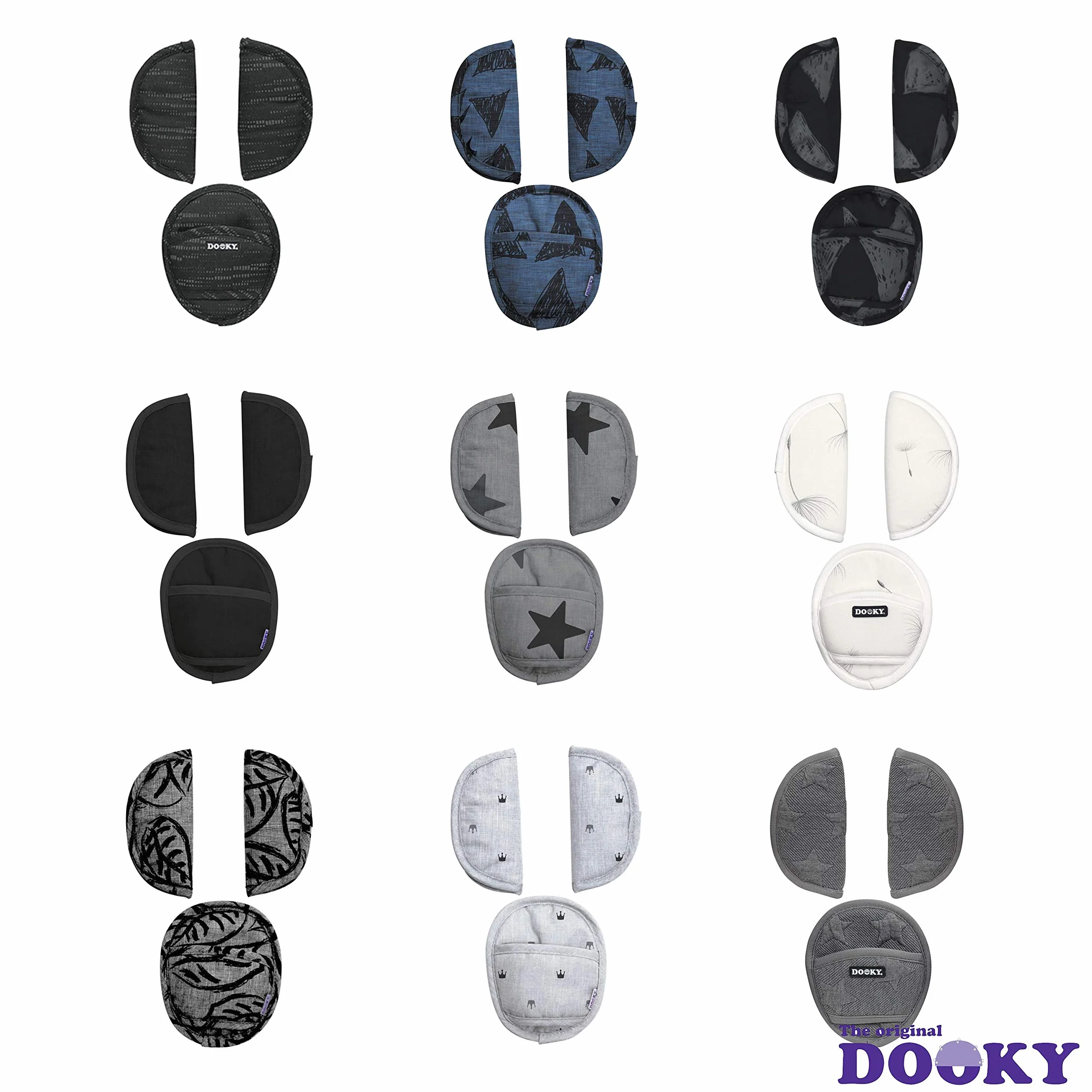 Dooky Universal Pads Ochraniacze pasów bezpieczeństwa & Podkładki pod pasy do nosidełka dla niemowląt, wózka & fotelika samochodowego (wzór:grupa wiekowa 0+, dla większości marek), Biały