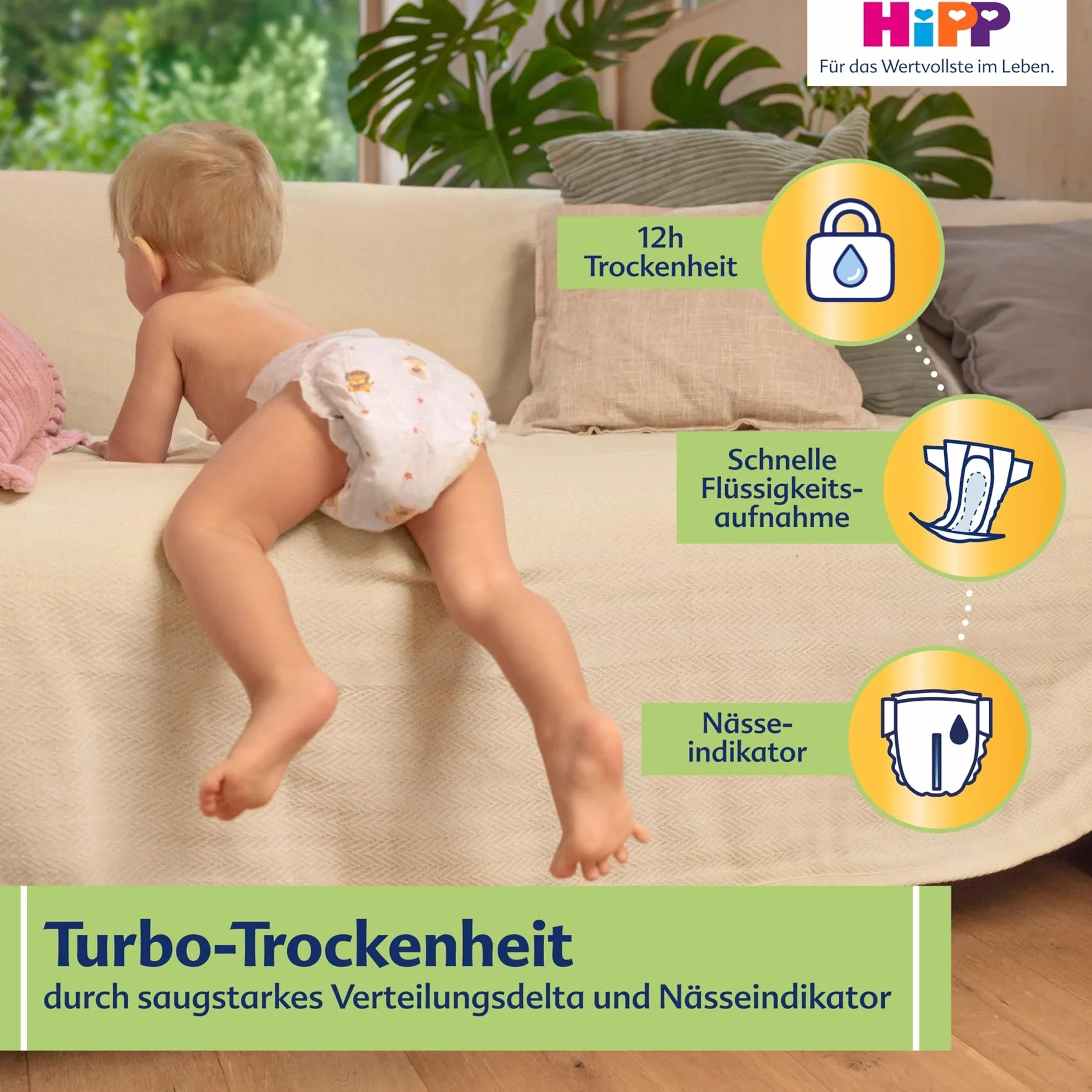 HiPP Bardzo miękkie pieluchy premium rozmiar 2 (mini 4-8 kg), 93 sztuki (3 opakowania po 31), z potrójną ochroną przed wyciekiem i podwójną ochroną skóry