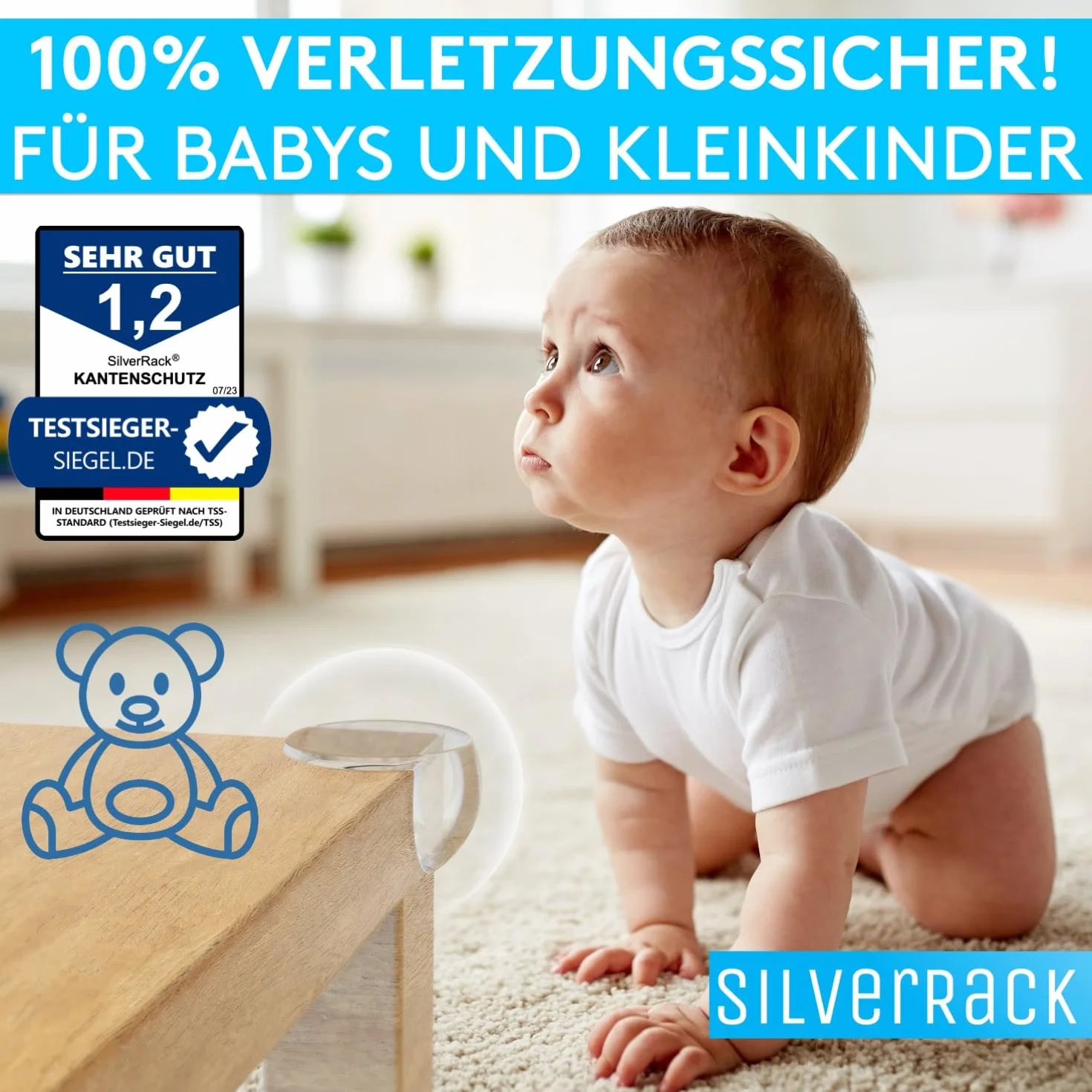 SilverRack® nakładki narożne i krawędziowe dla niemowląt, przezroczyste [10 sztuk] - ochrona krawędzi mebli jako doskonała ochrona przed uderzeniami dla niemowląt i dzieci - zabezpieczenie mebli dla