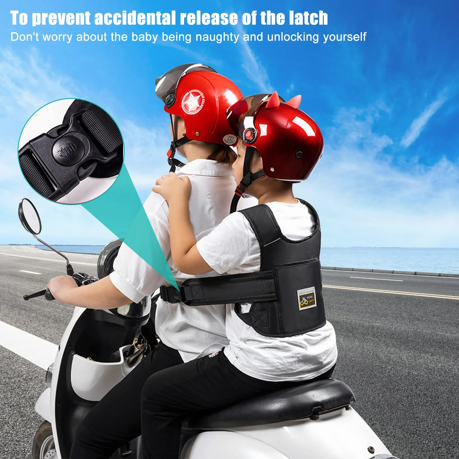 Pas bezpieczeństwa dla dzieci, regulowany pas motocyklowy dla dzieci, ochrona przed upadkiem, regulowana długość, z paskami odblaskowymi, odpowiedni dla dzieci w wieku od 1 do 10 lat