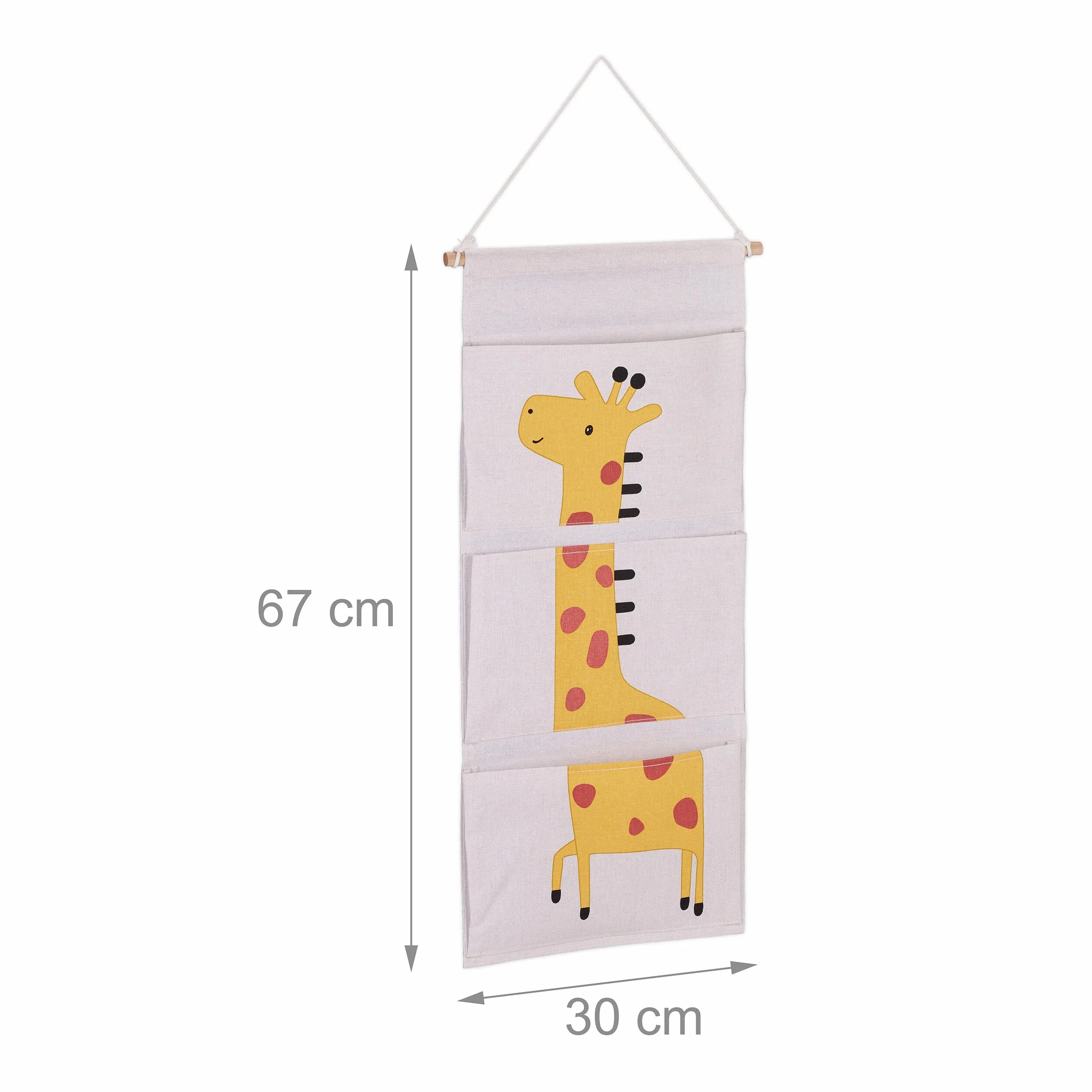 Relaxdays Organizer wiszący dla dzieci motyw żyrafy 3 przegródki 82 x 33,5 cm