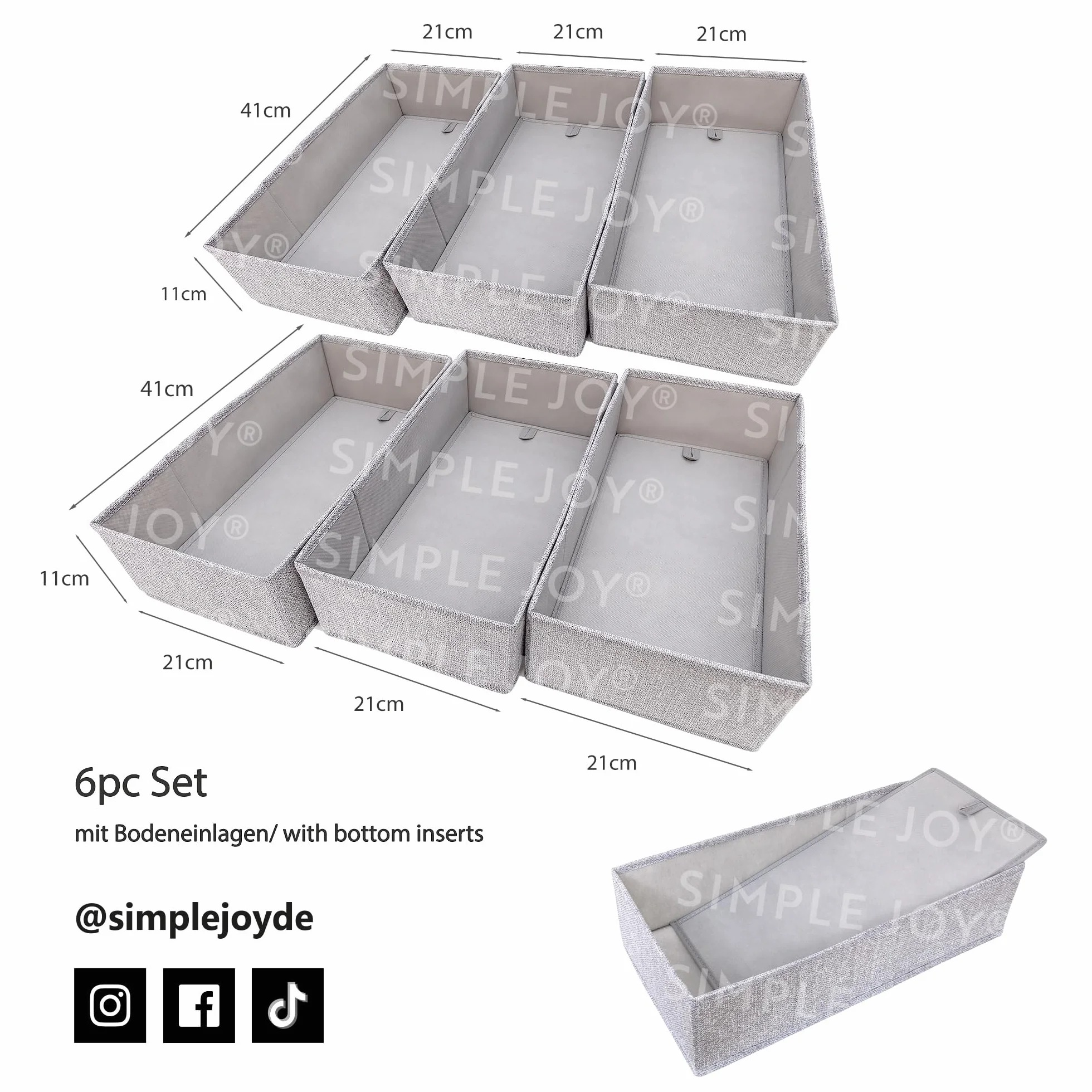 SIMPLE JOY® HEMNES Double FileFolding Box; zaprojektowany dla dużej komody Ikea HEMNES; stabilne dno; system porządkowania szuflad do przewijania, odzieży dziecięcej, skarpet, bielizny; zestaw 6