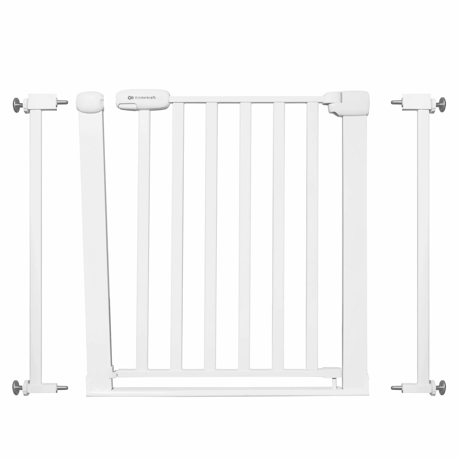 Kinderkraft LOCK&GO, Bramka Zabezpieczająca, Bramka na Schody, Dla Dzieci, otwierana 90 stopni, szeroka, regulowana, 75 do 103 cm, Mechanizm Dociskowy, Biała White