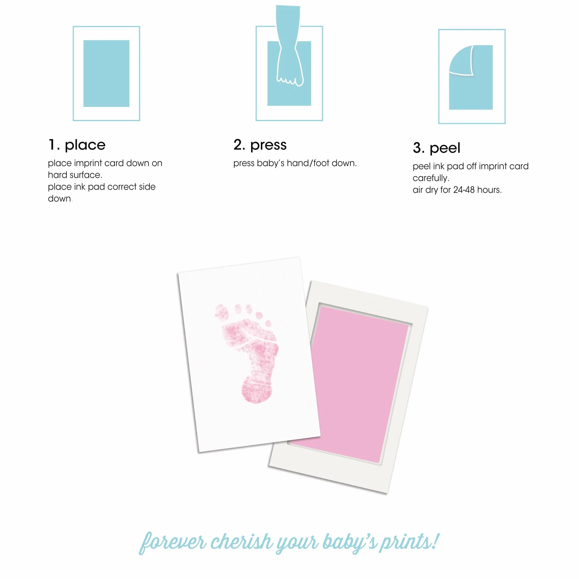 Pearhead Newborn Baby Handprint or Footprint "Clean-Touch" Ink Pad, 2 Uses, Pink