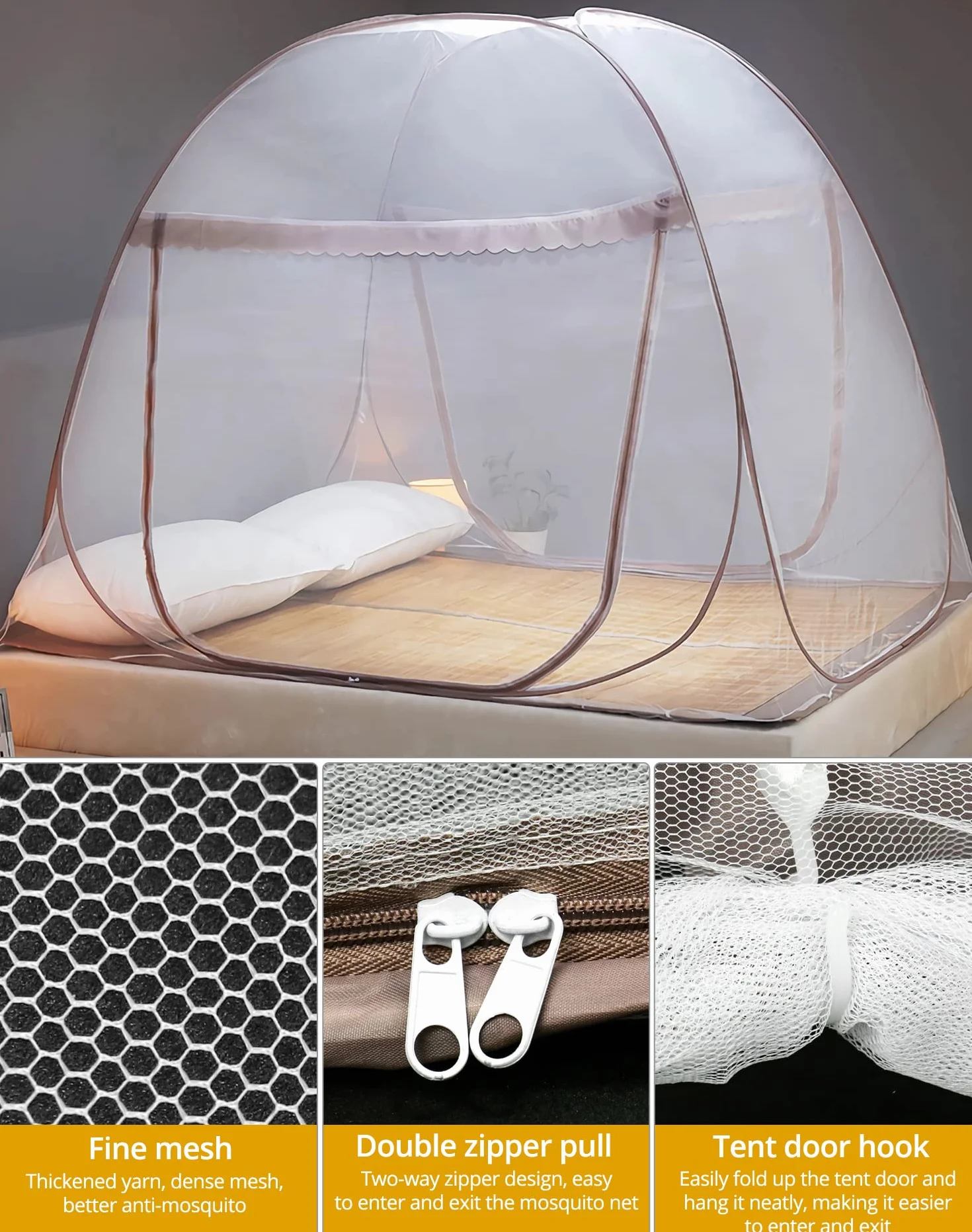 QWORK® Moskitiera do łóżka, moskitiera Pop Up, składana moskitiera z podwójnymi drzwiami, 150x200x150cm