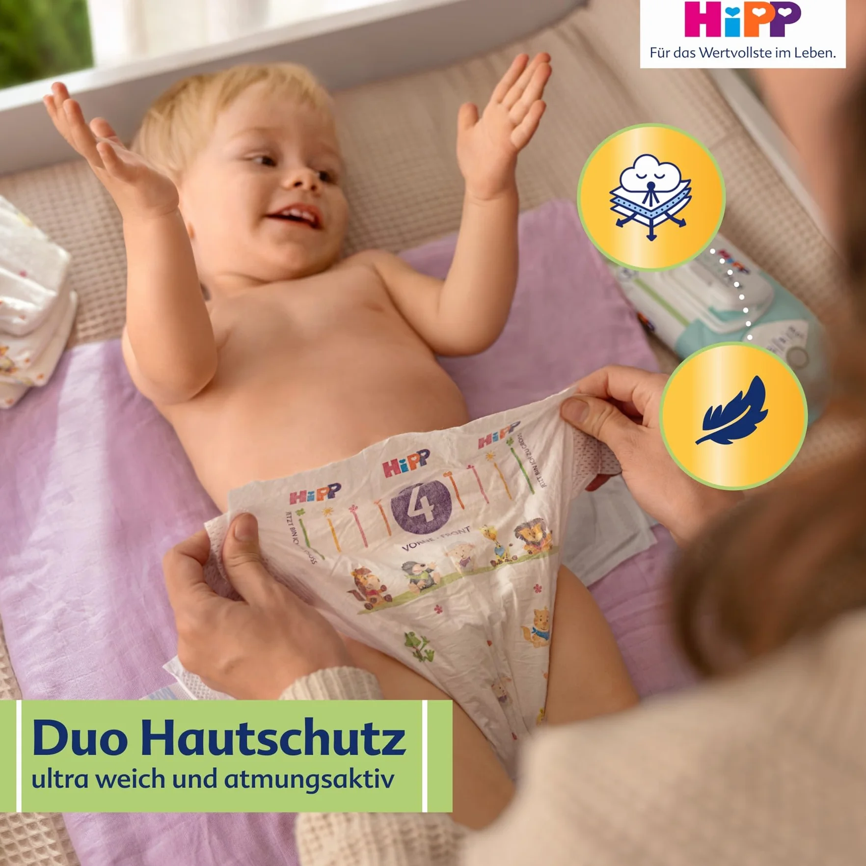 HiPP Bardzo miękkie pieluchy premium rozmiar 2 (mini 4-8 kg), 93 sztuki (3 opakowania po 31), z potrójną ochroną przed wyciekiem i podwójną ochroną skóry