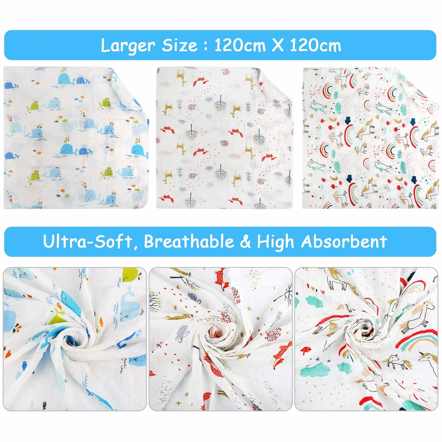 Swaddles Pucksack Baby 0-3 miesięcy, rozmiar 120 x 120 cm, miękki bambus, bawełna, muślin, kocyk dla niemowląt, koc, koc, chusta do przewijania, prezent pod prysznic dla noworodków