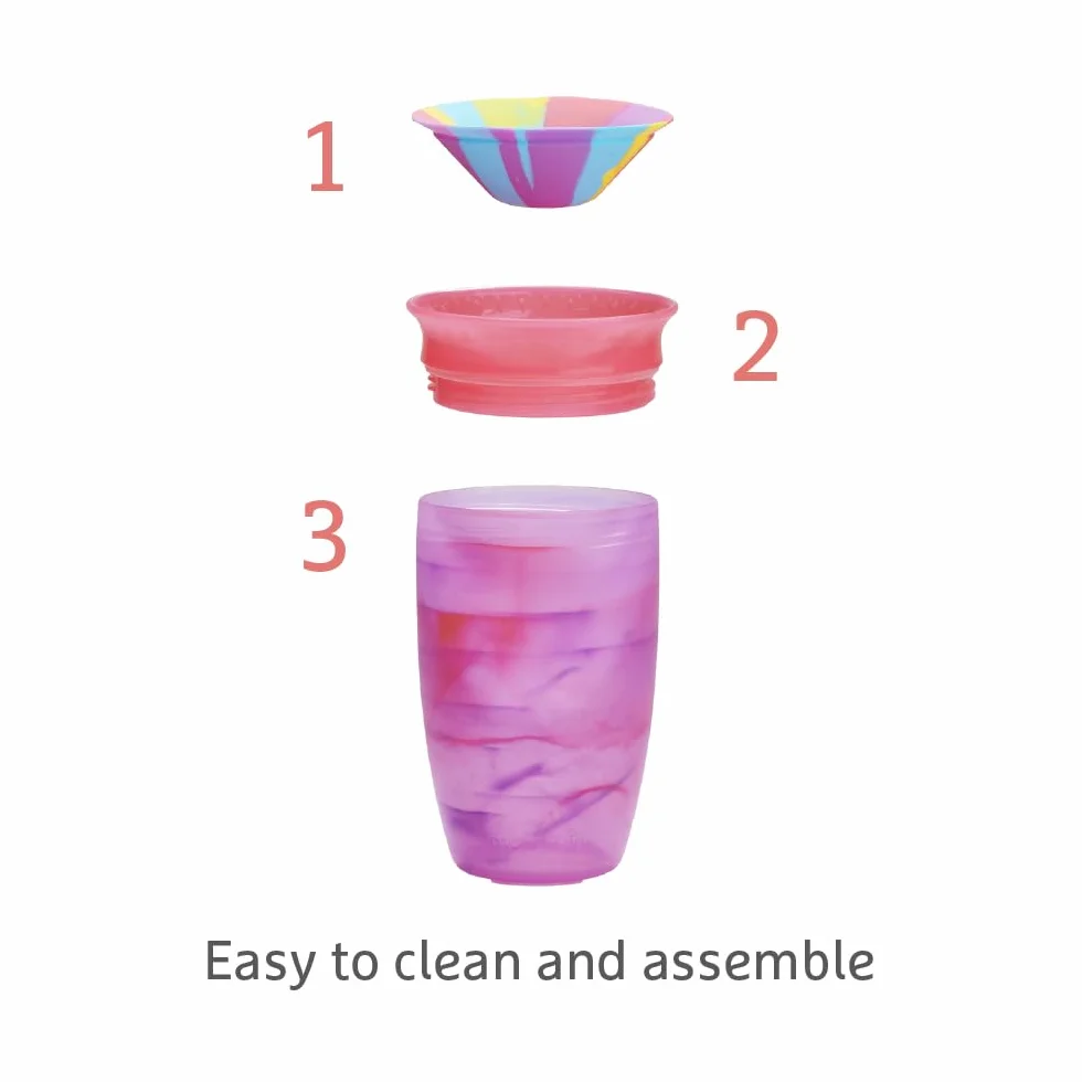 Munchkin Miracle 360 12+ miesięcy 10 uncji Baby Sippy Cups (2 opakowania), kubek treningowy, bez BPA, bez spill, butelka na wodę z łatwymi uchwytami. (różowy/żółty)