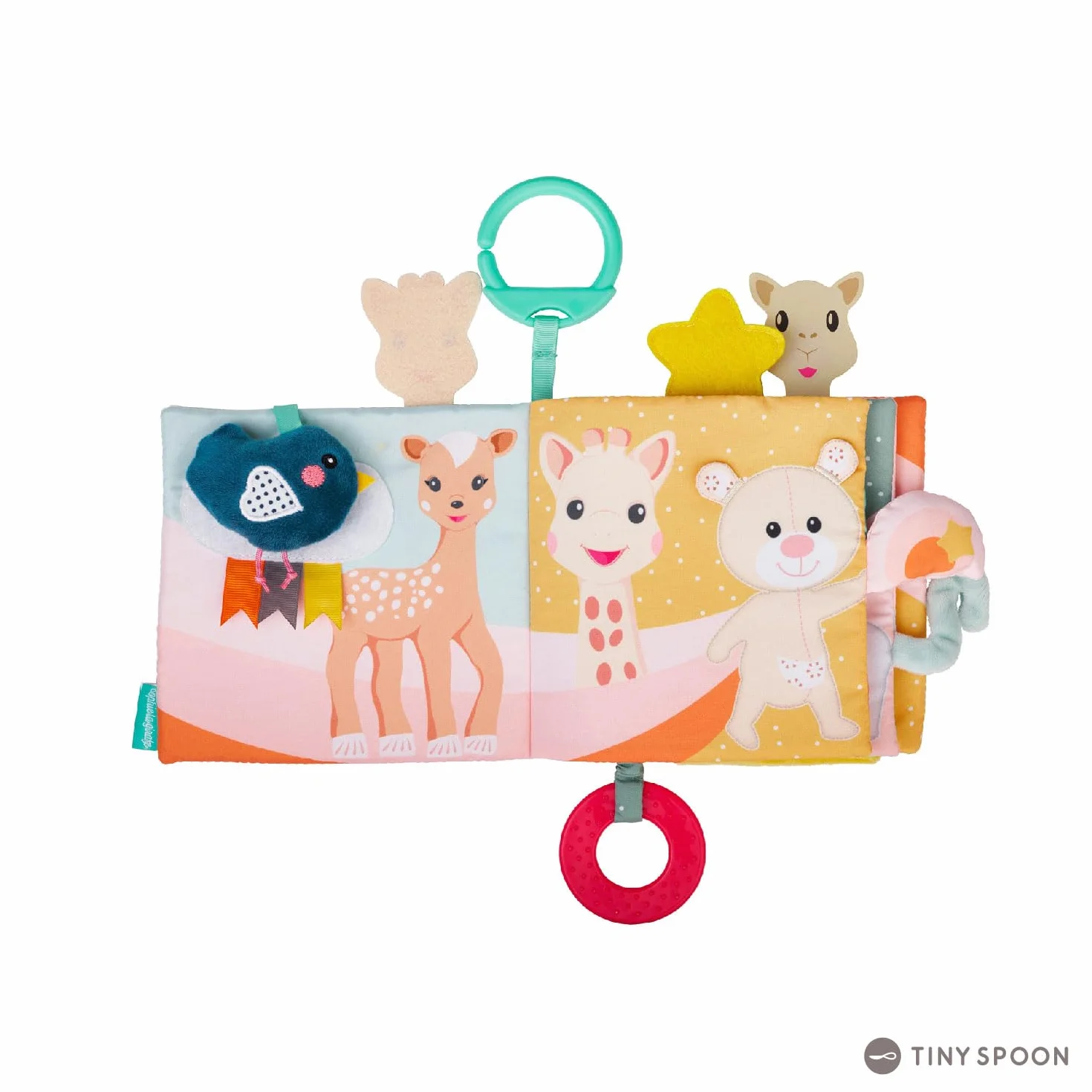 SOPHIE LA GIRAFE - Księga odkryć Sophie la Girafe - Gry Przebudzenia - 8 stron - Różne aktywności, tekstury, kolory - Dla dzieci od 3 miesiąca życia