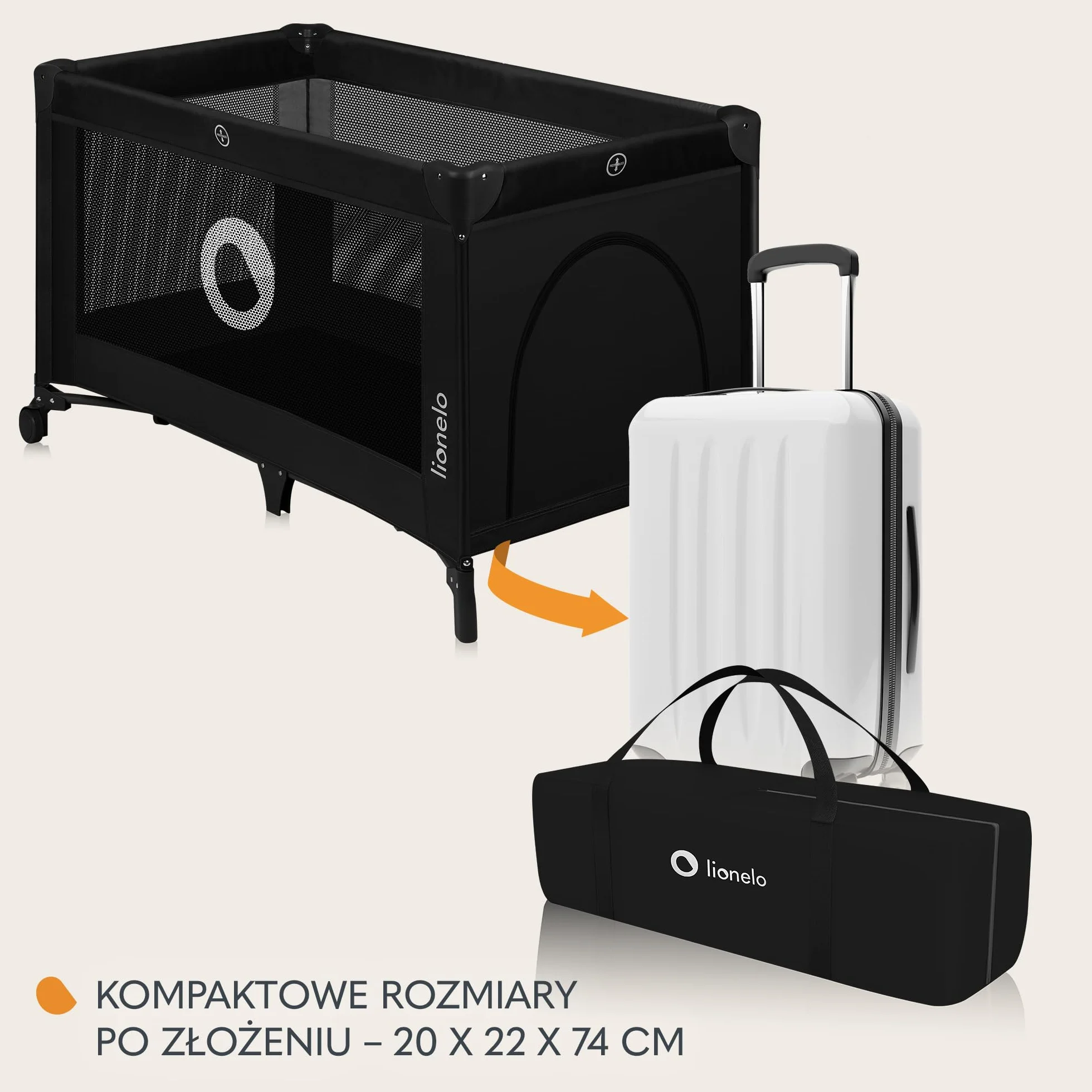 Lionelo Stefi 2 w 1 łóżeczko turystyczne, łóżko dziecięce z przewijakiem, przewiewne ścianki, system LockGuard, łóżeczko przenośne do 15 kg, składane, torba transportowa