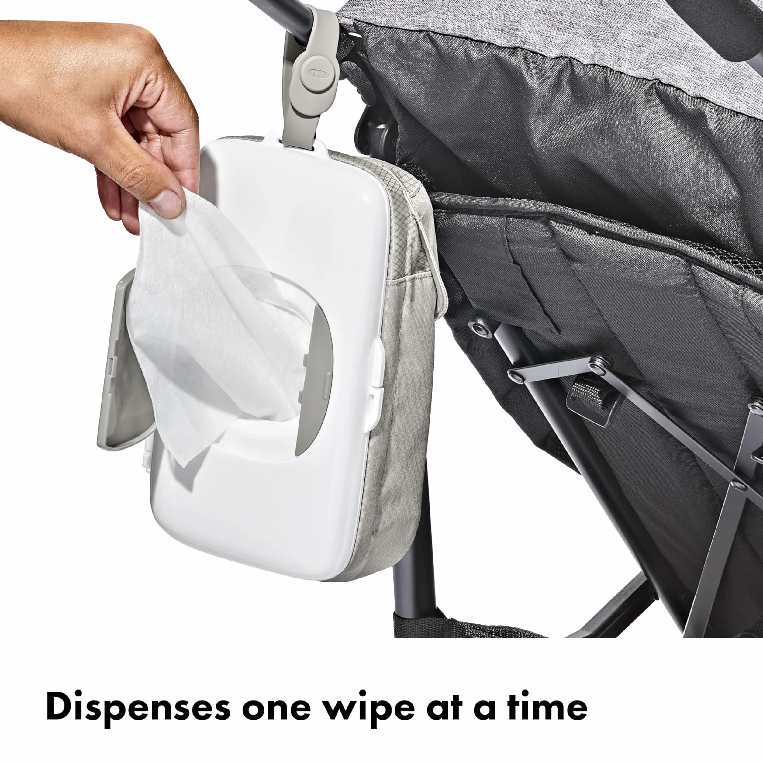 OXO Dozownik chusteczek Tot On the Go z woreczkiem na pieluchy, szary