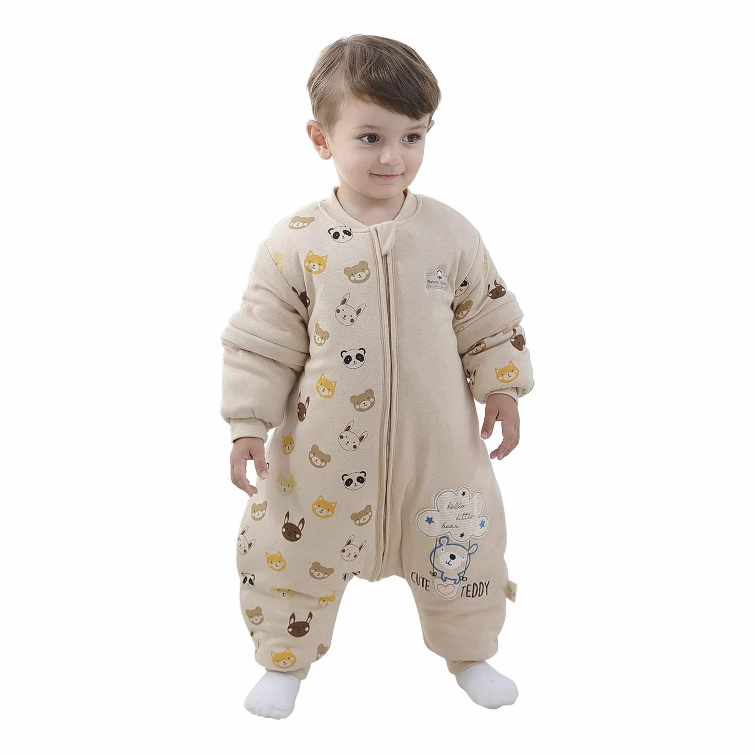 Mosebears Śpiwór niemowlęcy 2,5 TOG Unisex bawełniany śpiwór niemowlęcy z odpinanymi rękawami