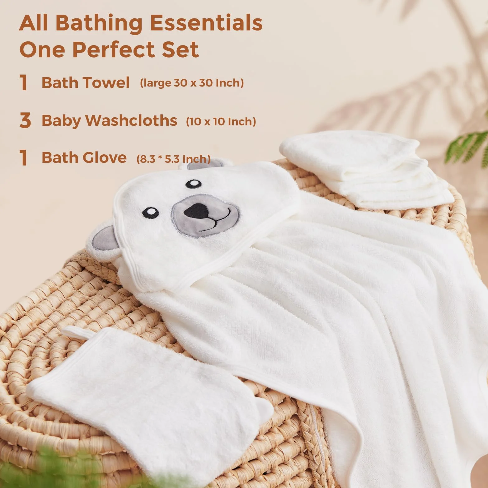 Momcozy Set Asciugamani Bagno al in Bambù per Neonato 5 Pz, 1 Pezzo Asciugamano Neonato Con Cappuccio, 3 Pezzi Asciugamano Neonati, 1 Pezzo Guanto Da Bagno, Soffice, Traspirante, Ecologico