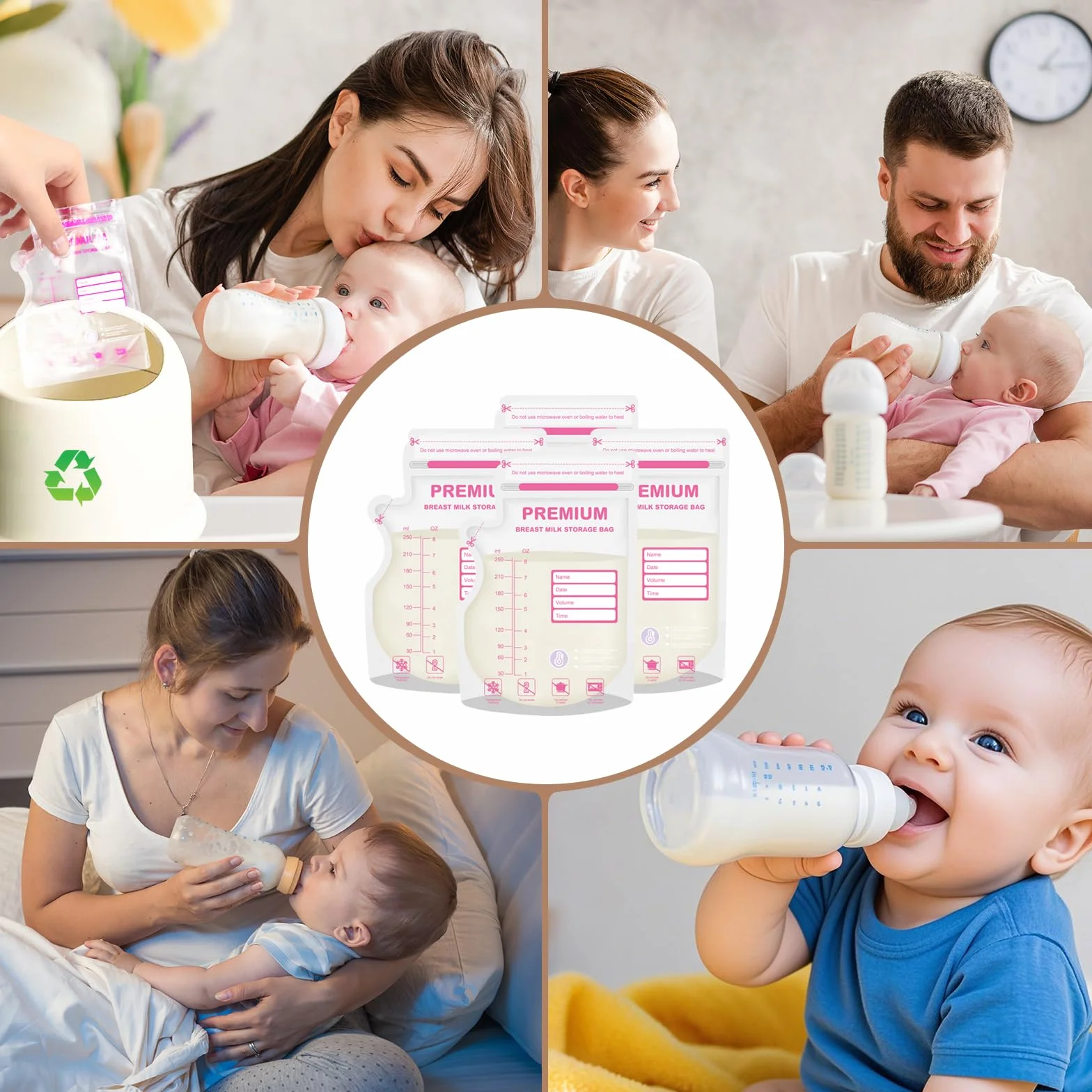 100 sztuk worków do przechowywania mleka matki, 250 ml z dzióbkiem, zmiana koloru z wyczuwalną temperaturą dla wygodnego karmienia piersią