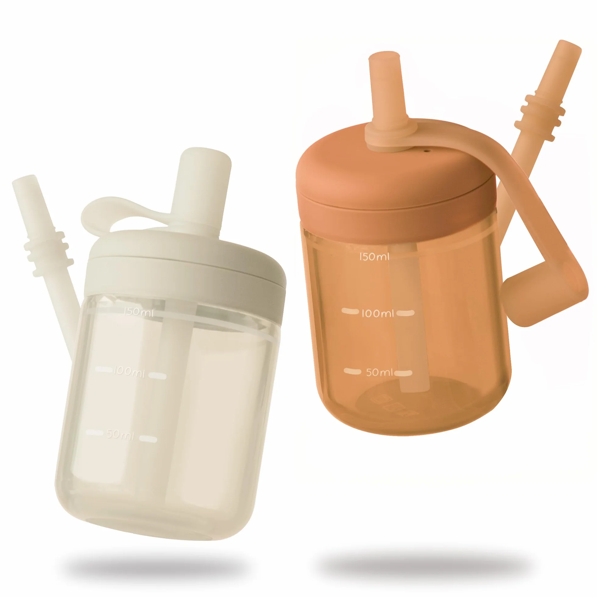 Moonkie Sippy Cup, Kubek ze Słomką, Kubeczek Niekapek Silikon, Kubek dla Niemowląt, Szczelny, nie zawiera BPA, Od 6 Miesiąca, Nadaje Się do Mycia w Zmywarce, 5oz(Czerwony gliniasty/Kość słoniowa)