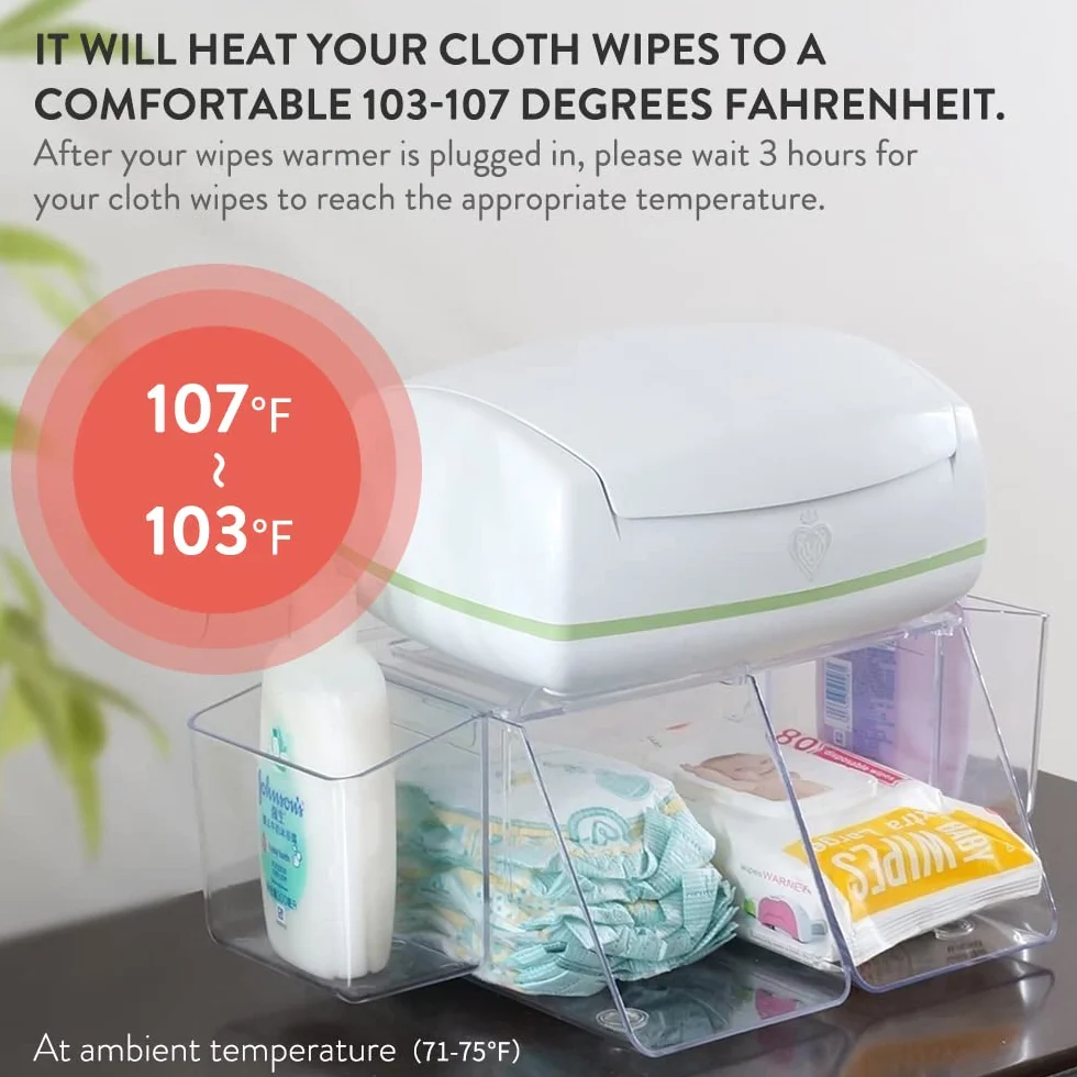 Prince Lionheart Warmies Wipes Warmer, tylko chusteczki wielokrotnego użytku, ciepłe światło nocne, ogrzewa chusteczki dla niemowląt, zmiana komfortu, utrzymuje 16 ubrań wielokrotnego użytku, niskie