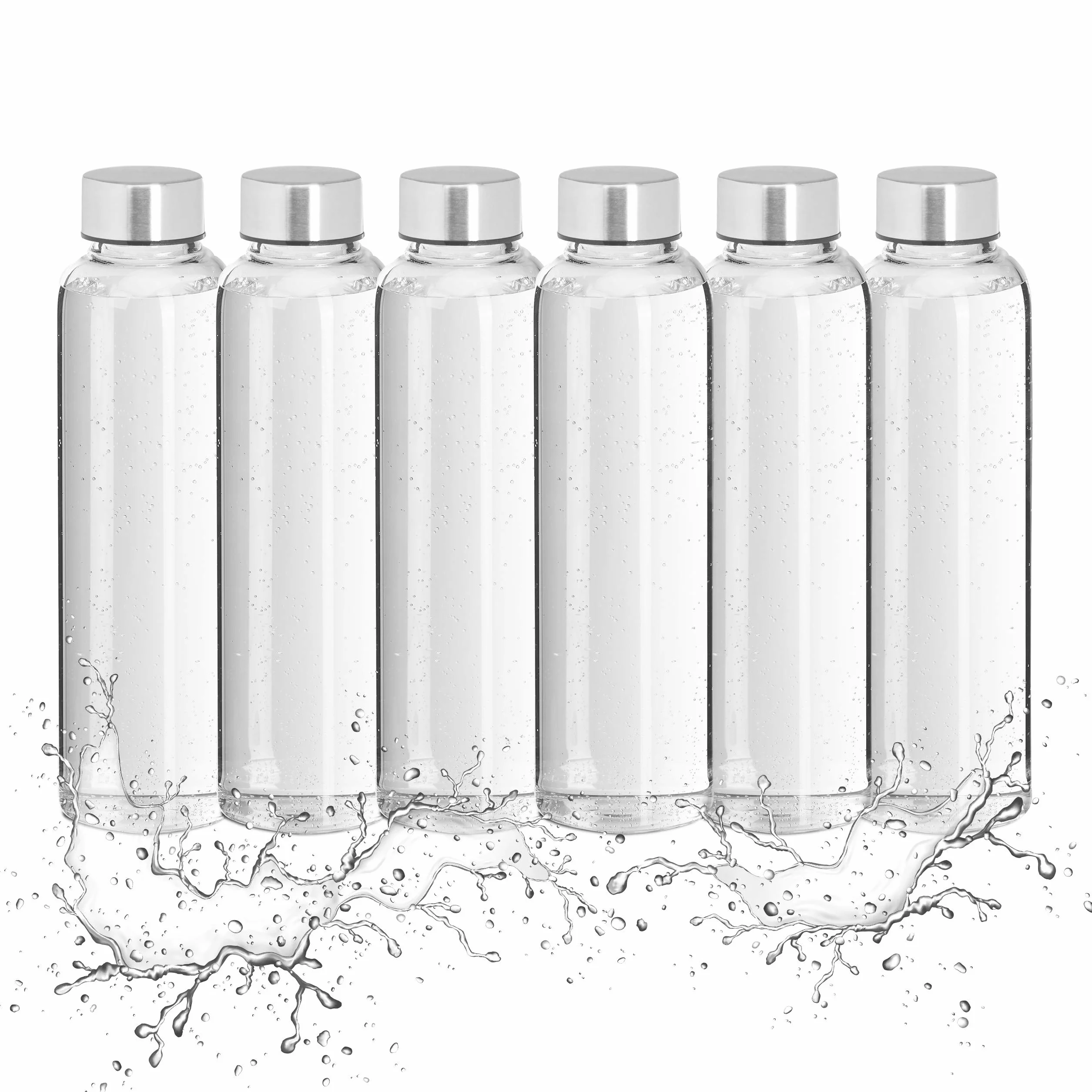 Relaxdays Zestaw 6 szklanych butelek do picia, butelka na wodę z pokrywką, 500 ml, można myć w zmywarce, wodoodporna, przezroczysta/czarna