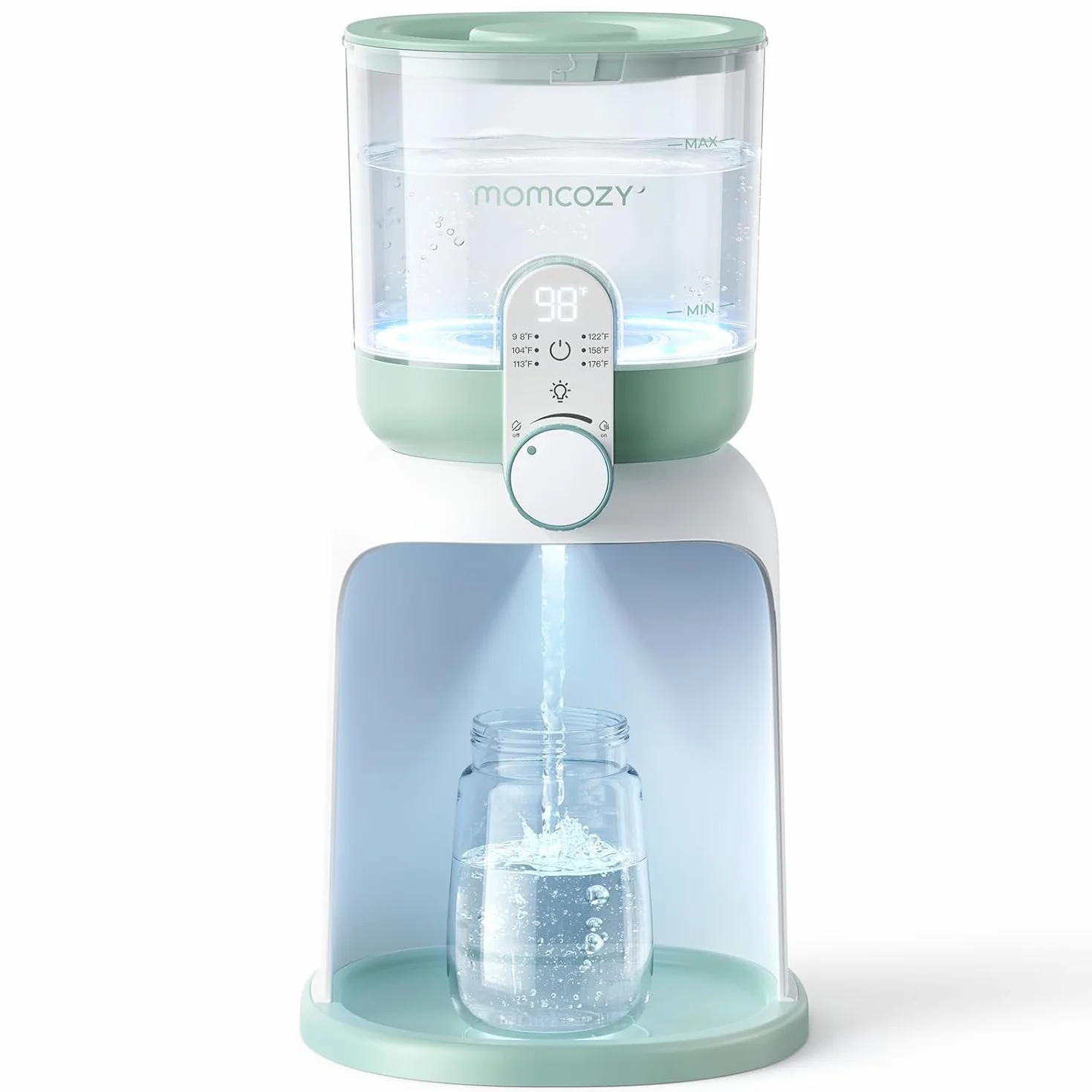Momcozy Zaparzacz do butelek z podwójną lampką nocną, zbiornik na wodę 1700 ml, 6 poziomów temperatury, nie zawiera BPA, podgrzewacz do butelek dla niemowląt, do karmienia mleka, karmienia na noc i