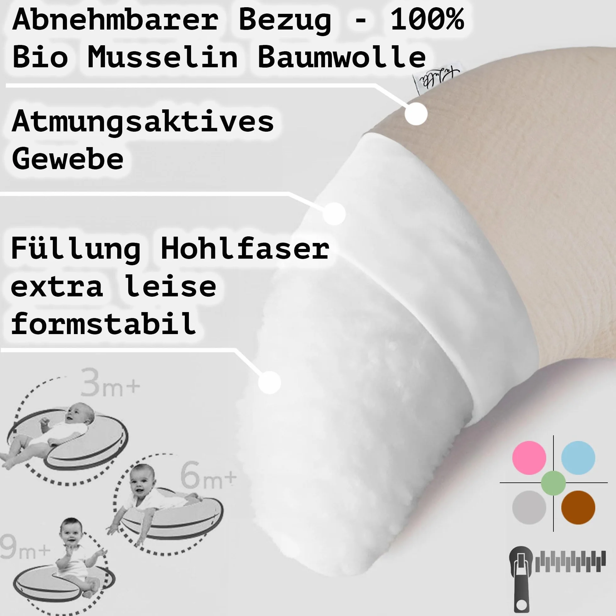 PaLulli® Muślinowa poduszka do karmienia piersią ze 100% bawełny muślinowej – poduszka do karmienia dla niemowląt, poduszka do karmienia dla niemowląt, oddychająca i nadająca się do prania, brązowa
