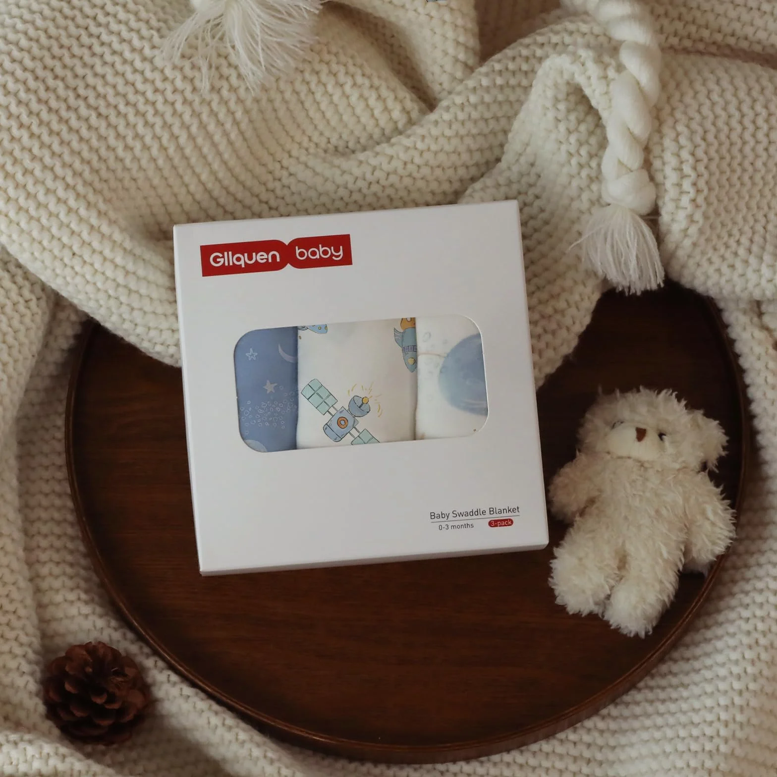 GLLQUEN BABY Swaddles Otulacz niemowlęcy 0-3 miesiące, 100% organiczna bawełna śpiwory dla noworodków, Oeko-tex100 śpiwór dla małych dzieci, uniseks 3-pak otulacz (Astronauta)