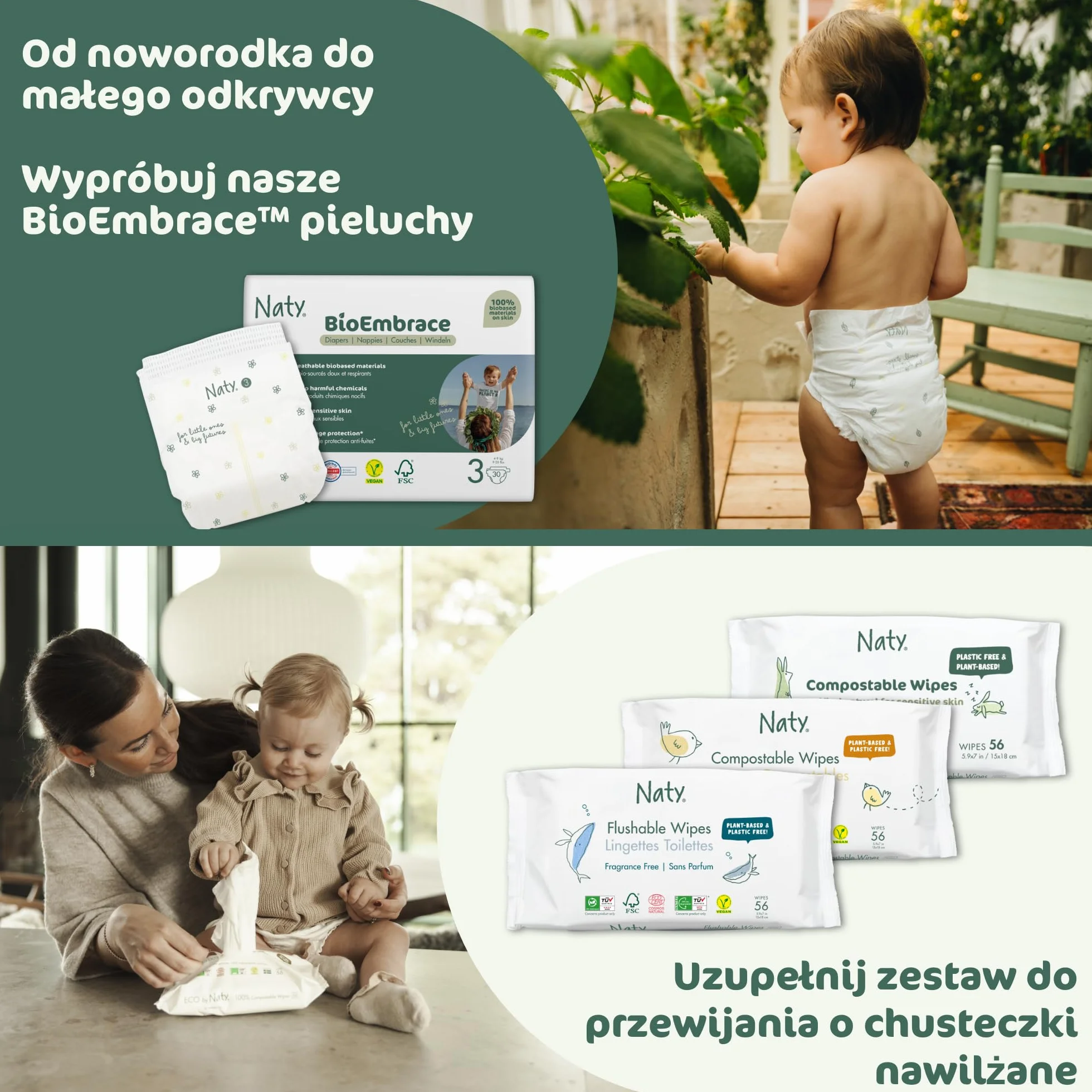 Naty FreeMovers Pieluchomajtki | Dla Wrażliwej Skóry | Miękkie, Bezzapachowe, do Nocnikowania | Chłonne i Przeciekoodporne | Niemowlęta i Dzieci | Rozmiar 4 (8–15 kg), 108 szt.