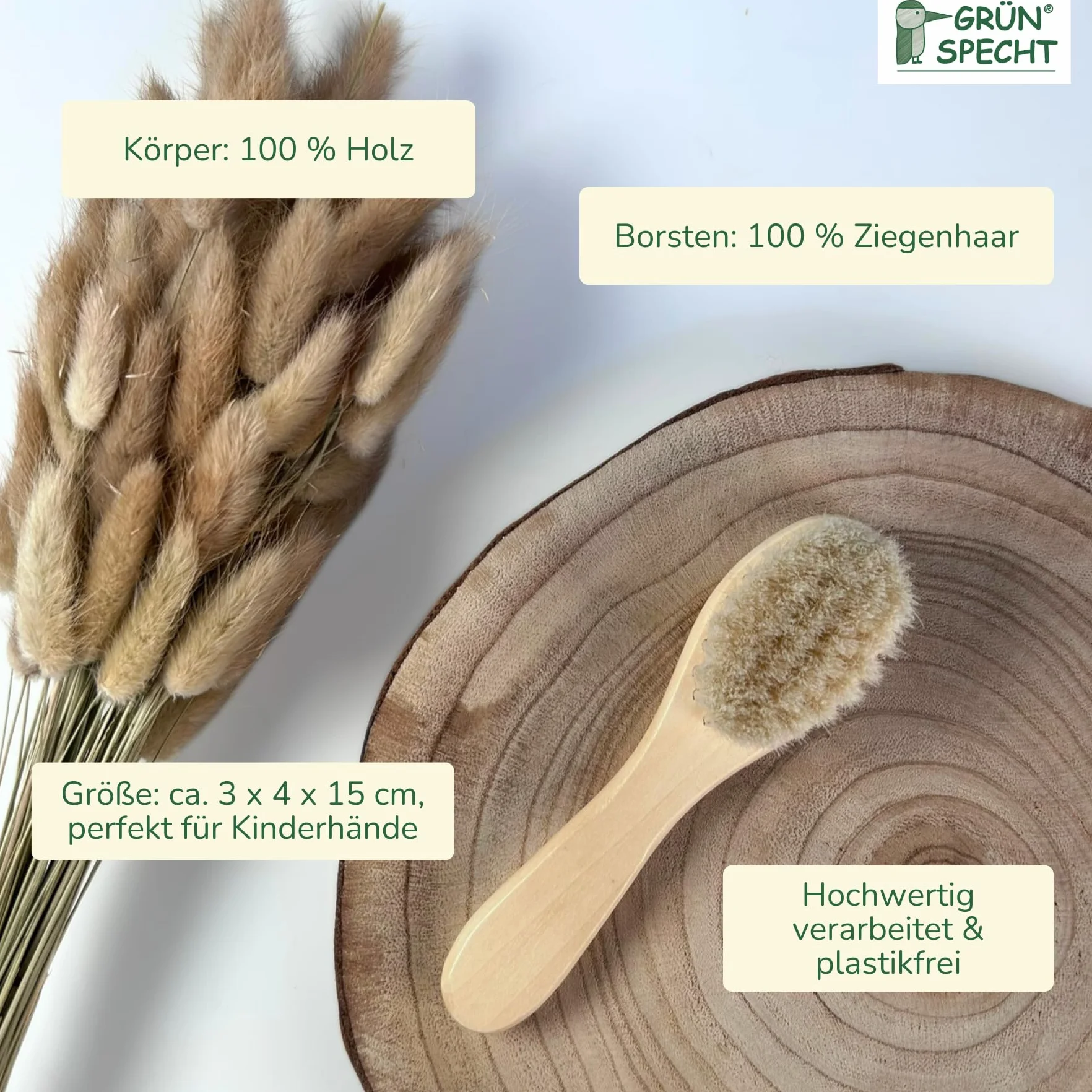 Dzięciołek 520-00 Szczotka z Koziego Włosia dla Niemowląt, Kolor Naturalny