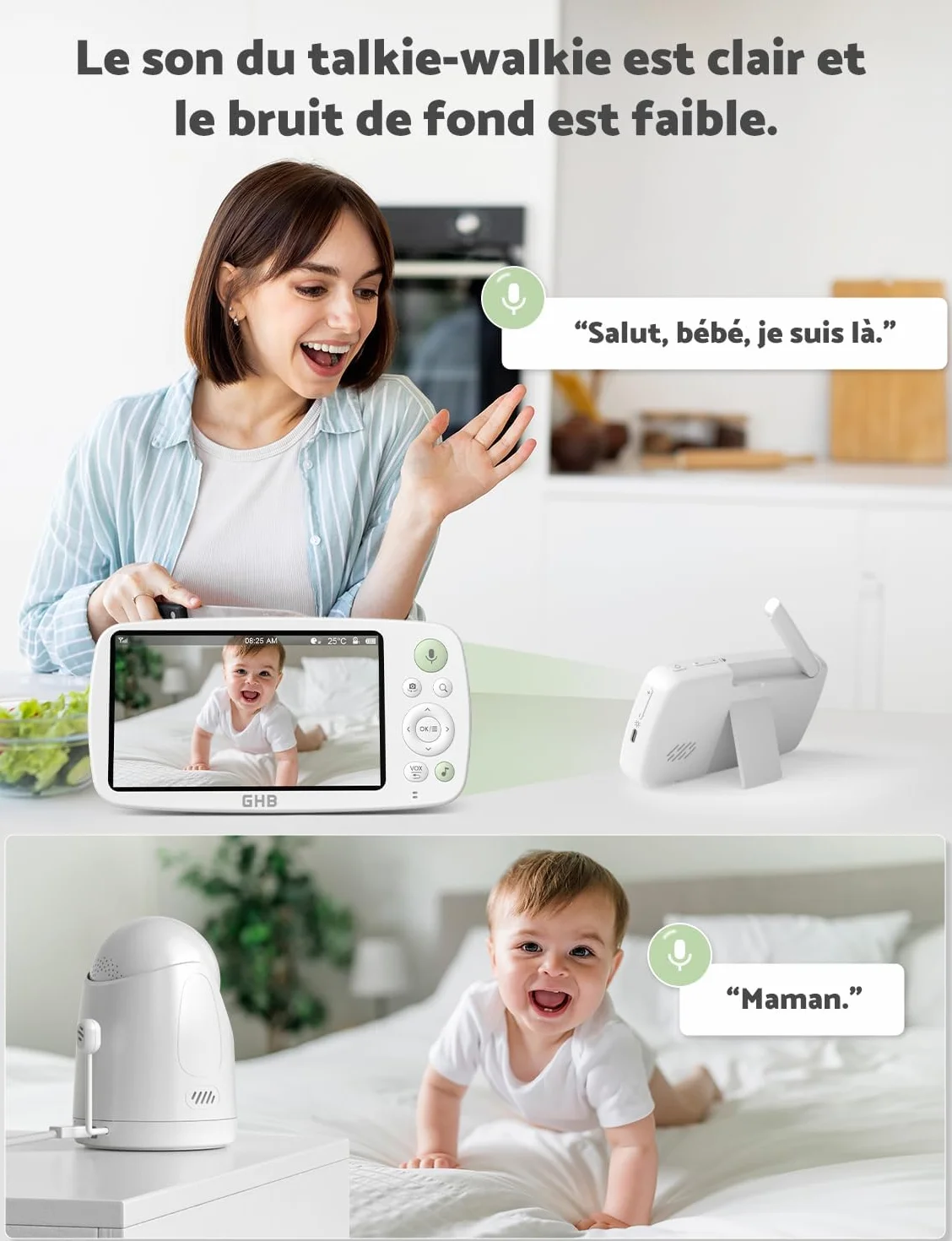 GHB Babyfoon met Camera 5 inch HD 1080P 4000 mAh-accu 24/7 VOX-modus 4x Zoom Tweerichtingsgesprek Nachtzicht Bereik 300 meter