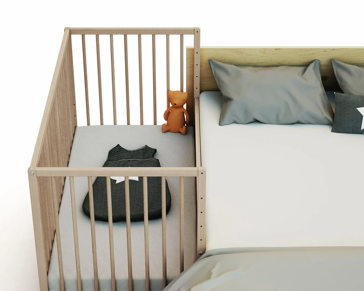 WEBABY - Drewniane łóżeczko dziecięce 60x120cm | Surowy Buk | Lite drewno | Od urodzenia | Regulacja wysokości | Łóżko barowe lub wspólne spanie | Komfort snu | Podstawa listwowa