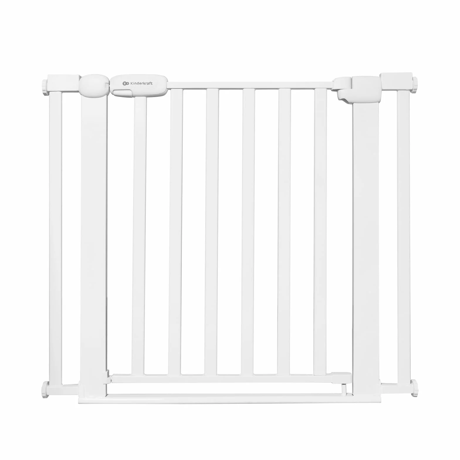 Kinderkraft LOCK&GO, Bramka Zabezpieczająca, Bramka na Schody, Dla Dzieci, otwierana 90 stopni, szeroka, regulowana, 75 do 103 cm, Mechanizm Dociskowy, Biała White