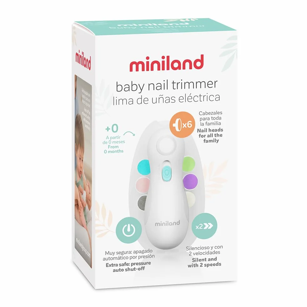 Elektryczny pilnik do paznokci dla niemowląt Miniland Baby Trymer do paznokci Elektryczny obcinacz do paznokci dla niemowląt i dorosłych, dla noworodków i małych dzieci, w zestawie 6 głowic