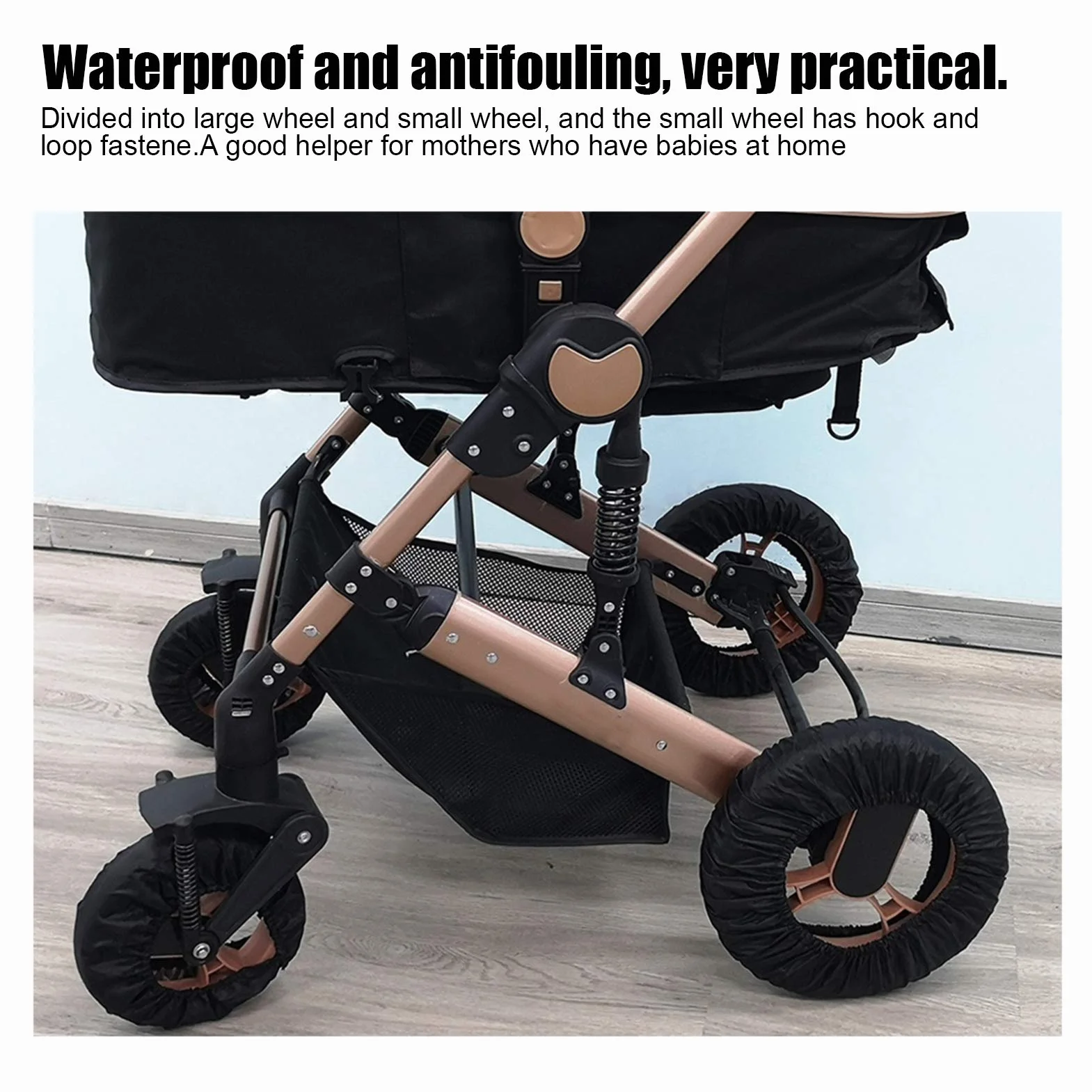 Kinderwagen Radabdeckung, 4 Stück Oxford Stoff Kinderwagen Staubdichte Fußabdeckung Radschutzabdeckung Kinderwagen Zubehör(L-Schwarz)