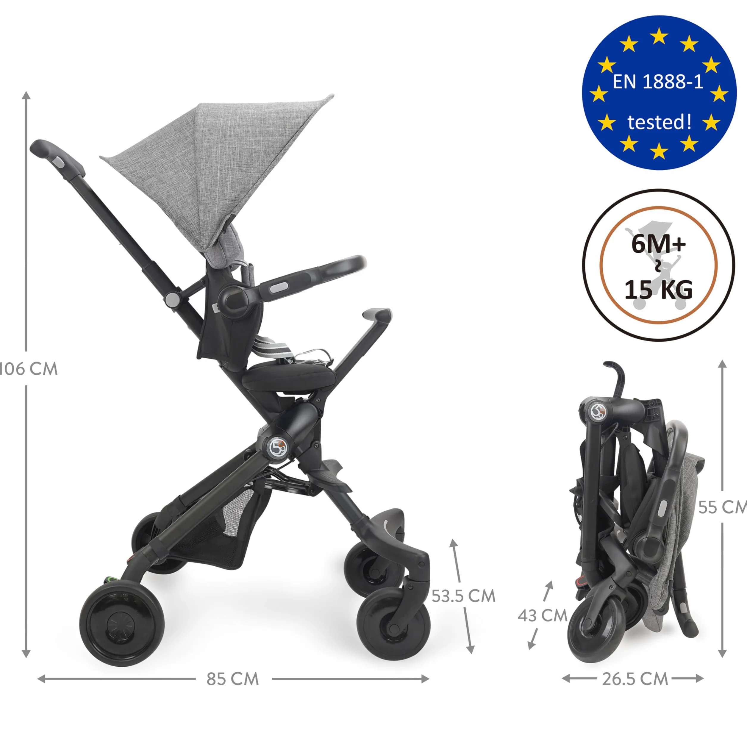 509 Crew EZ-TRAVELLER wózek dziecięcy typu buggy pushchair, Easy & Compact Fold, 2 Recline Backrest Position (Recline Backrest, regulowana wysokość uchwytu), przedni bar, regulowany zagłówek, canopy,
