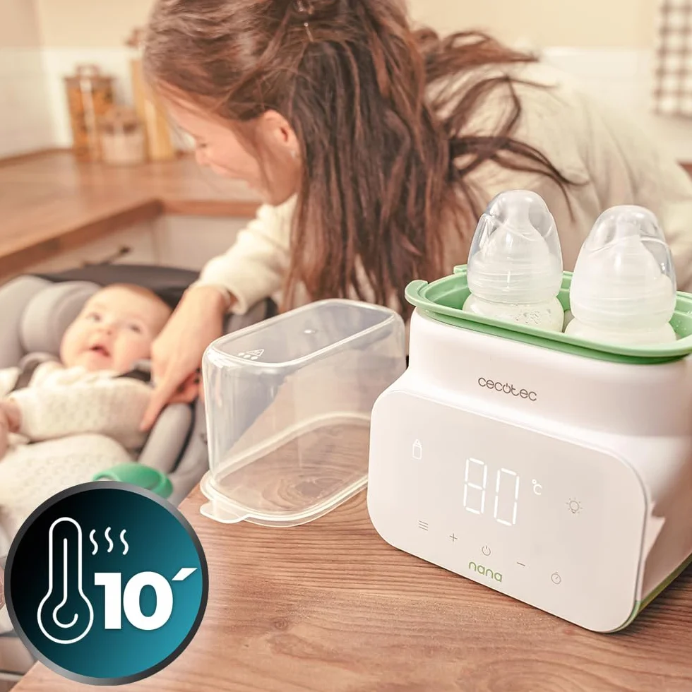 Cecotec Sterylizator do butelek Nana BabyCare Double BottleWarmer, 4 tryby, kosz na butelkę, nie zawiera BPA, bezpieczny do przechowywania wody, mleka i żywności