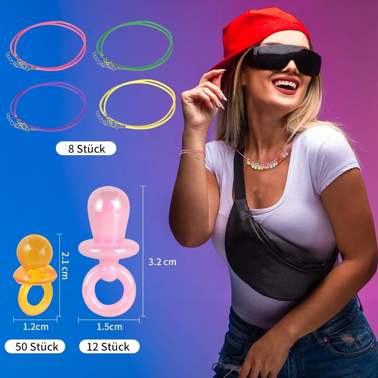 Akcesoria w stylu lat 90., łańcuszek na smoczek, łańcuszek na smoczek, naszyjnik, tatuaż choker, łańcuszek z 90, sznurek woskowy, dekoracyjny smoczek z pereł, plastikowy łańcuszek na smoczek, na