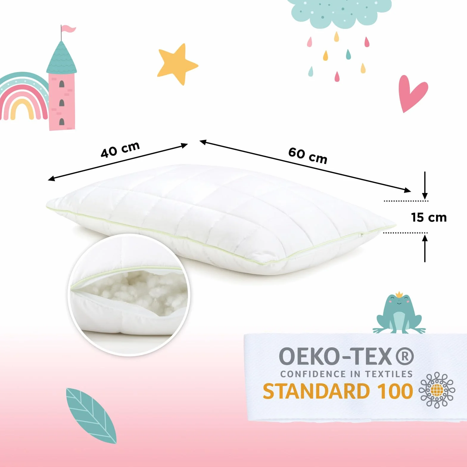 VITAPUR Poduszka dla dzieci Little Prince 40x60 1 rok - miękka, zdrowa i hipoalergiczna poduszka dla dzieci do wszystkich pozycji do spania - certyfikat OEKOTEX 100 (jedna poduszka)