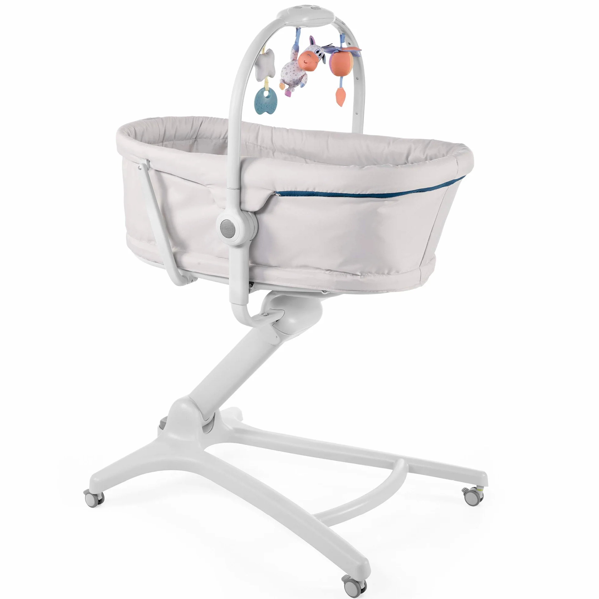 Chicco Baby Hug 4 w 1 Łóżeczko Dziecięce od Urodzenia do 3 Lat (15 kg), Wysokie Krzesełko dla Dziecka, Pałąk z Zabawkami, Regulowane Oparcie i Wysokość, Rozkładane Łóżeczko Dziecięce i Krzesło