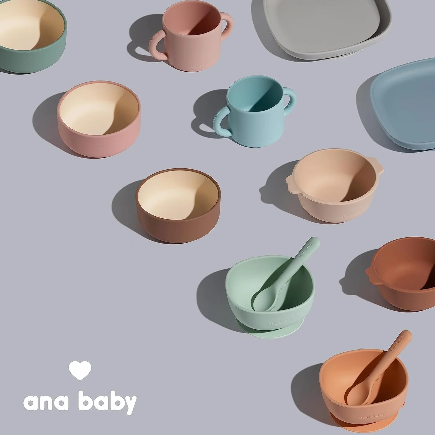 ana baby Opakowanie z 3 silikonowymi miseczkami w pastelowych kolorach, bezpieczny dla żywności silikon i nie zawiera BPA, idealne do karmienia piersią, mycia w zmywarce i używania w kuchence