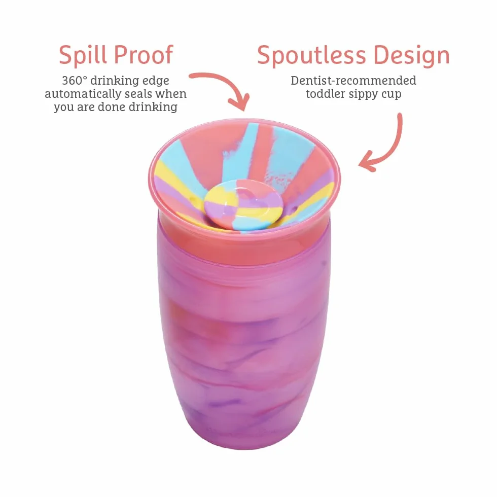 Munchkin Miracle 360 12+ miesięcy 10 uncji Baby Sippy Cups (2 opakowania), kubek treningowy, bez BPA, bez spill, butelka na wodę z łatwymi uchwytami. (różowy/żółty)