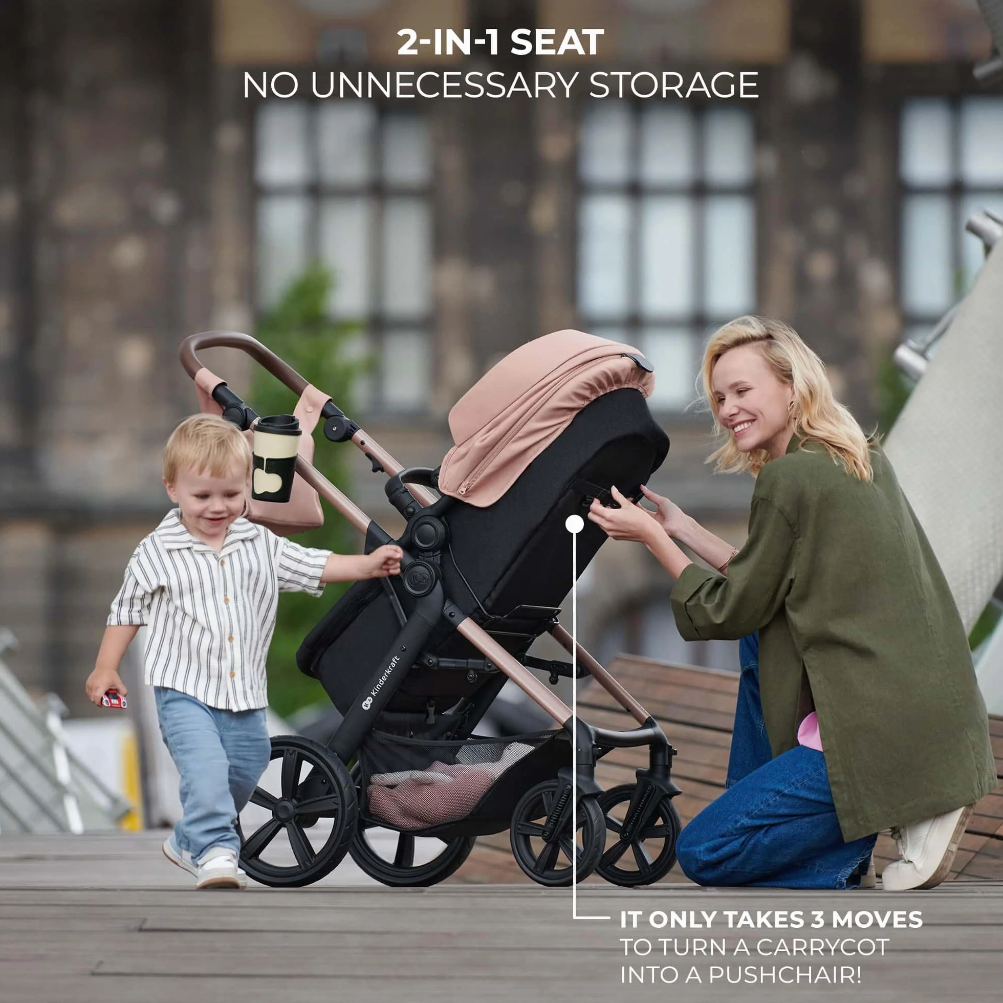 Kinderkraft MOOV 2 3 w 1 fotelik samochodowy, Mink PRO I-Size, system podróżny, wózek dziecięcy, krzesło spacerowe, składane, dla noworodka, od urodzenia do 3 lat, Czarny