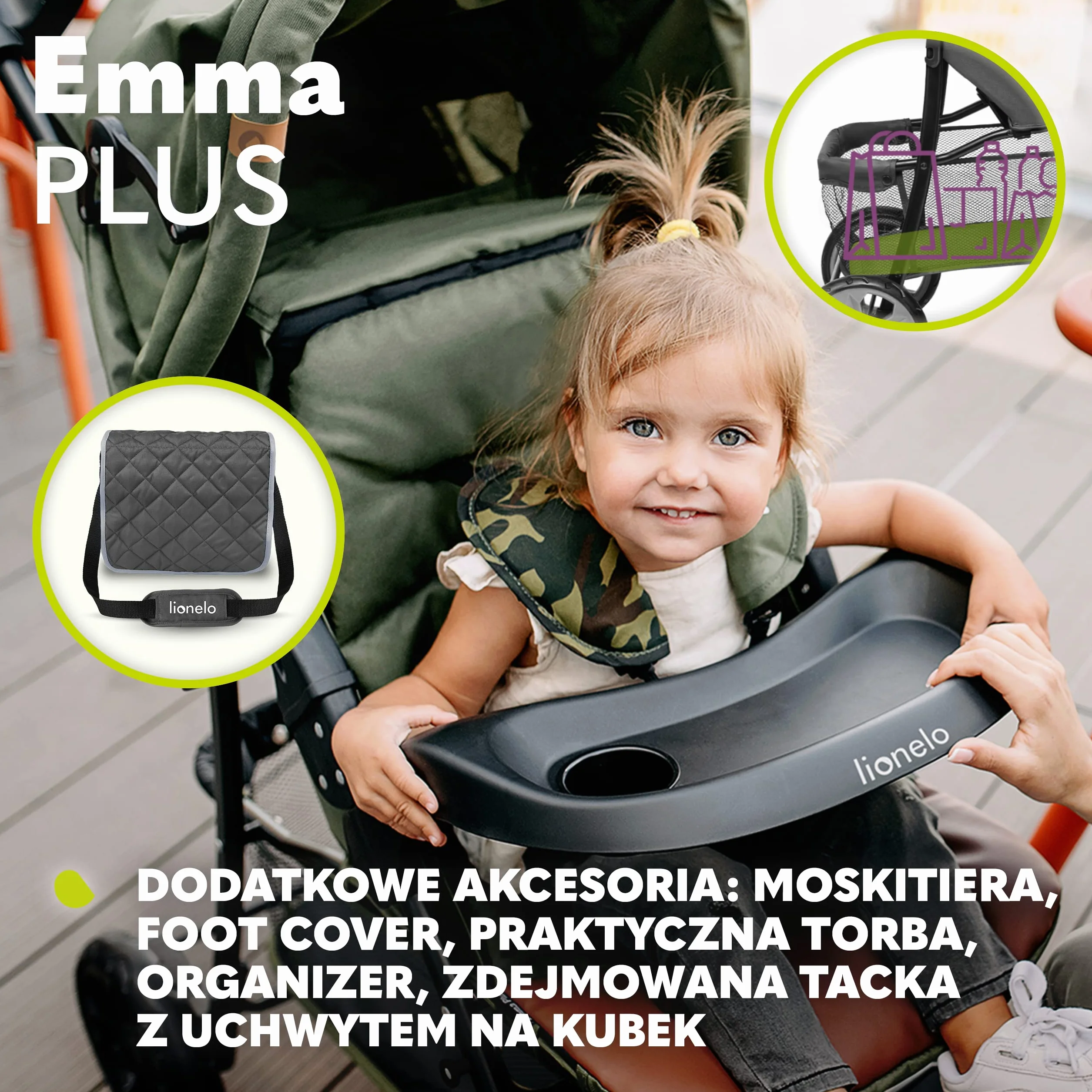 LIONELO Emma Plus Wózek Spacerowy Dziecięcy, Spacerówka od 6 do 36 Miesięcy do 15 kg, Lekka Konstrukcja, 5-punktowe Pasy, Blokada Skrętu Amortyzatory Kosz na Zakupy, Daszek XXL