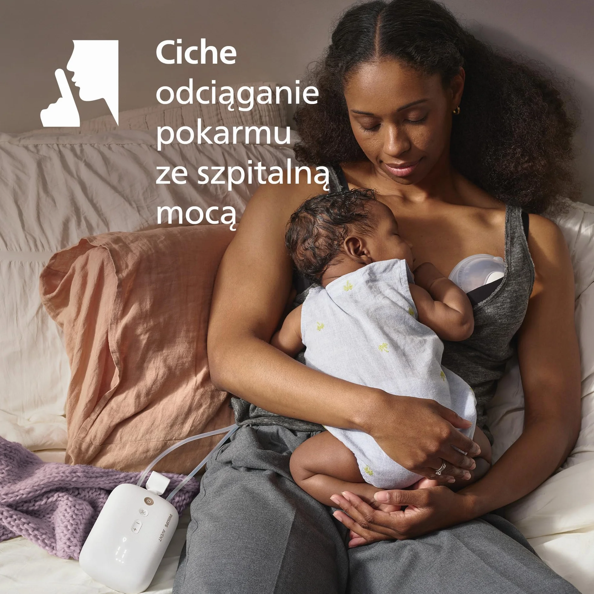 Philips Avent, pojedynczy laktator elektryczny niewymagający użycia rąk, silnik klasy szpitalnej, naśladujący rytm picia dziecka, odciąganie pokarmu do 85 razy na minutę, SCF531/11