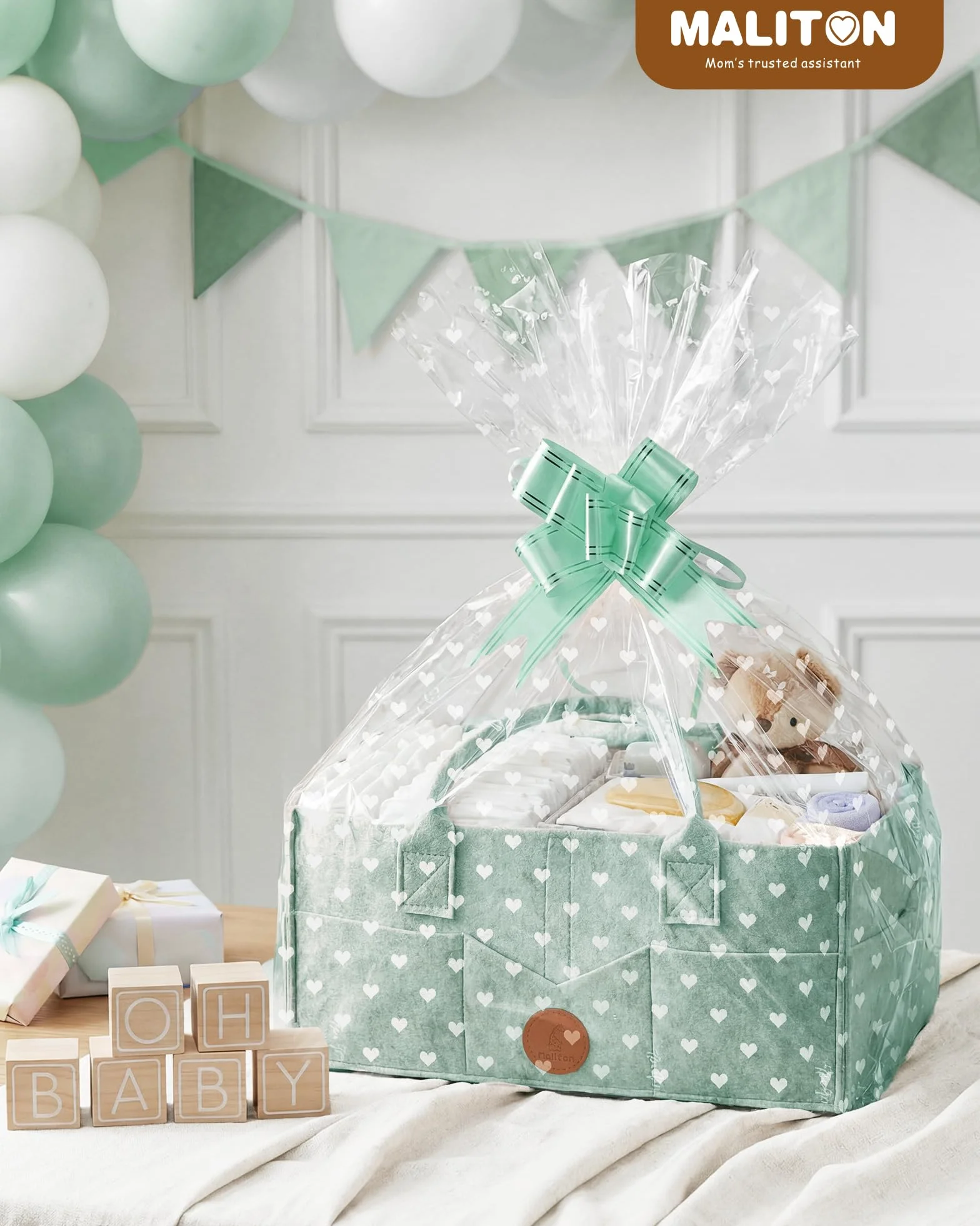 Maliton Organizer na pieluchy dla niemowląt Caddy Newborn Essentials, wytrzymała przenośna torba filcowa, kosz do przechowywania dla niemowląt z wyjmowanymi przegródkami, torba na pieluchy jako baby