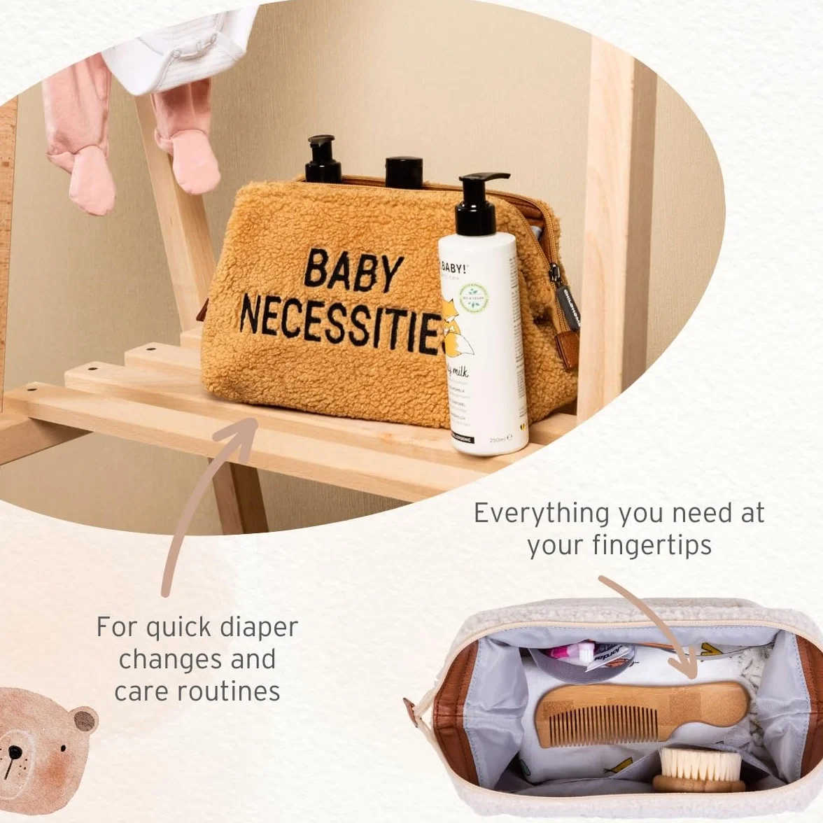 CHILDHOME, kosmetyczka dla niemowląt/dzieci, torba na toaletę, hydrofobowa, przestronna, zapinana na suwak, Baby Necessities, czarna i złota