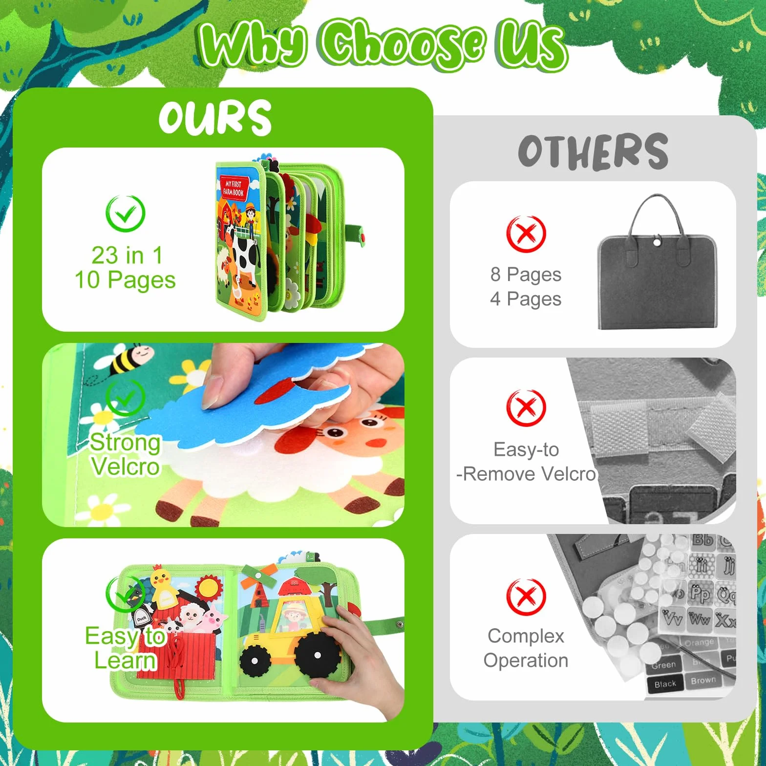 Książka Montessori 1 rok, 23 w 1 Busy Board, Busy Book Farm Theme, Filcowa książka sensoryczna, idealna na rodzinne podróże, przyjęcia urodzinowe