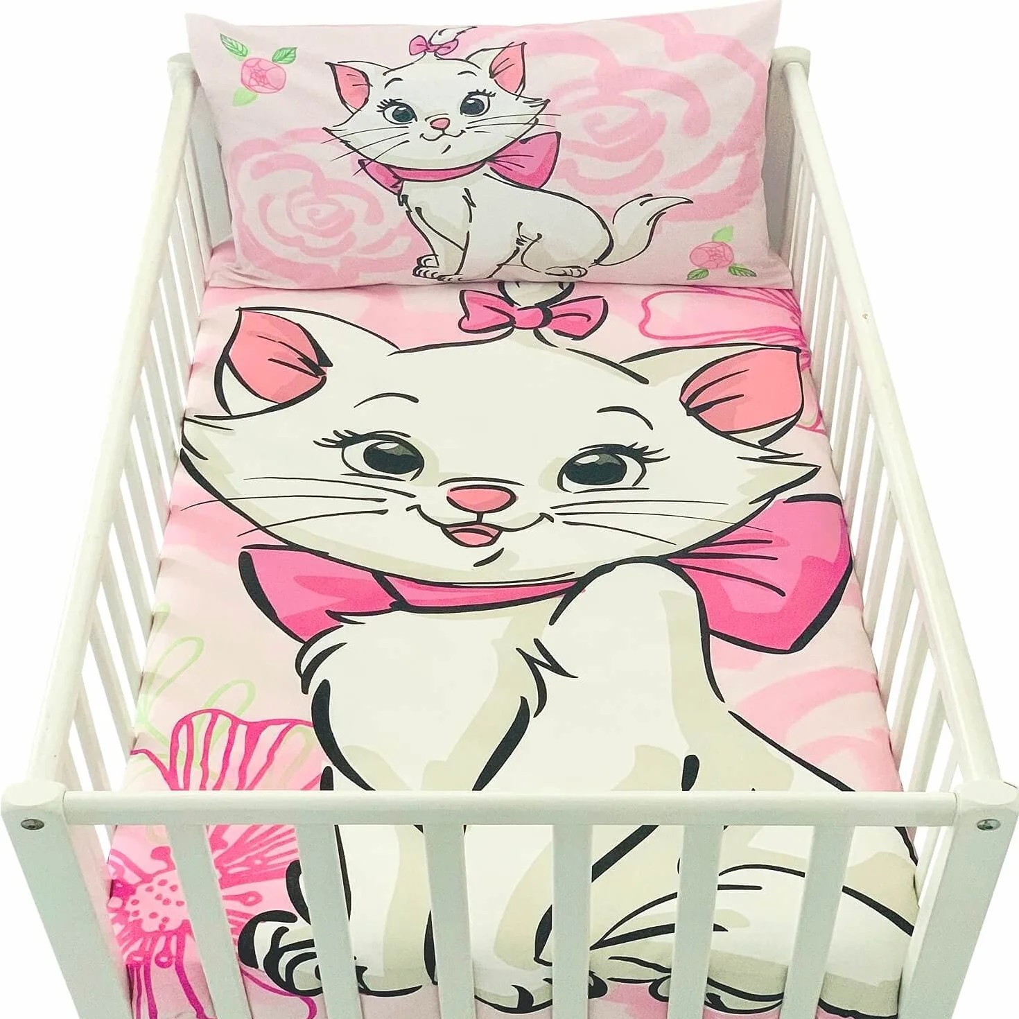 Disney Marie Aristocats Poszewka na kołdrę dla niemowląt 100x135 cm i poszewka na poduszkę 40x60 cm, zestaw pościeli dla niemowląt, 60 x 120 lub 70 x 140 cm, pościel dla małych dzieci.