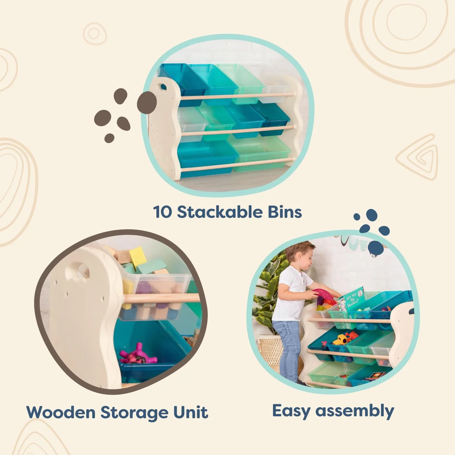 B. spaces by Battat BX1898C1Z B Totes Tidy – organizer na zabawki z 10 pojemnikami do przechowywania dla dzieci – modny zestaw mebli dla maluchów
